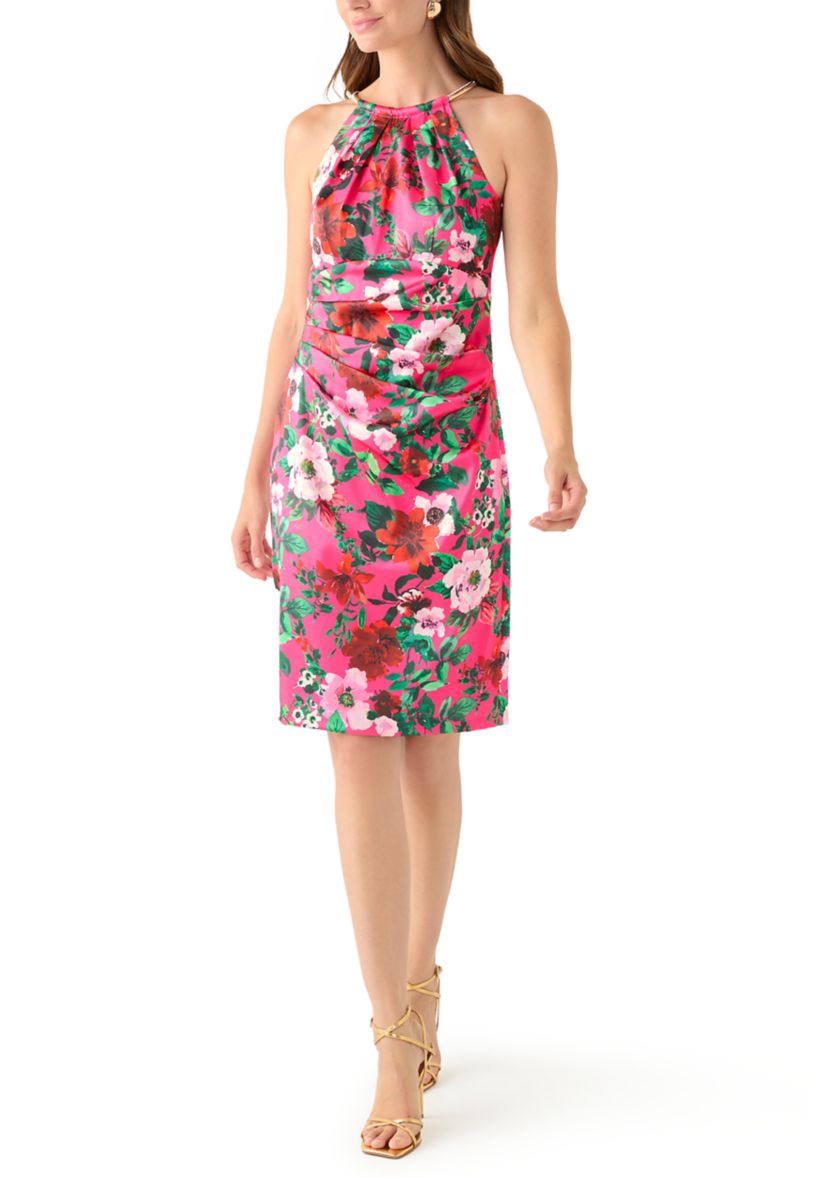 Womens Sleeveless Halter Neck Floral Print Sheath