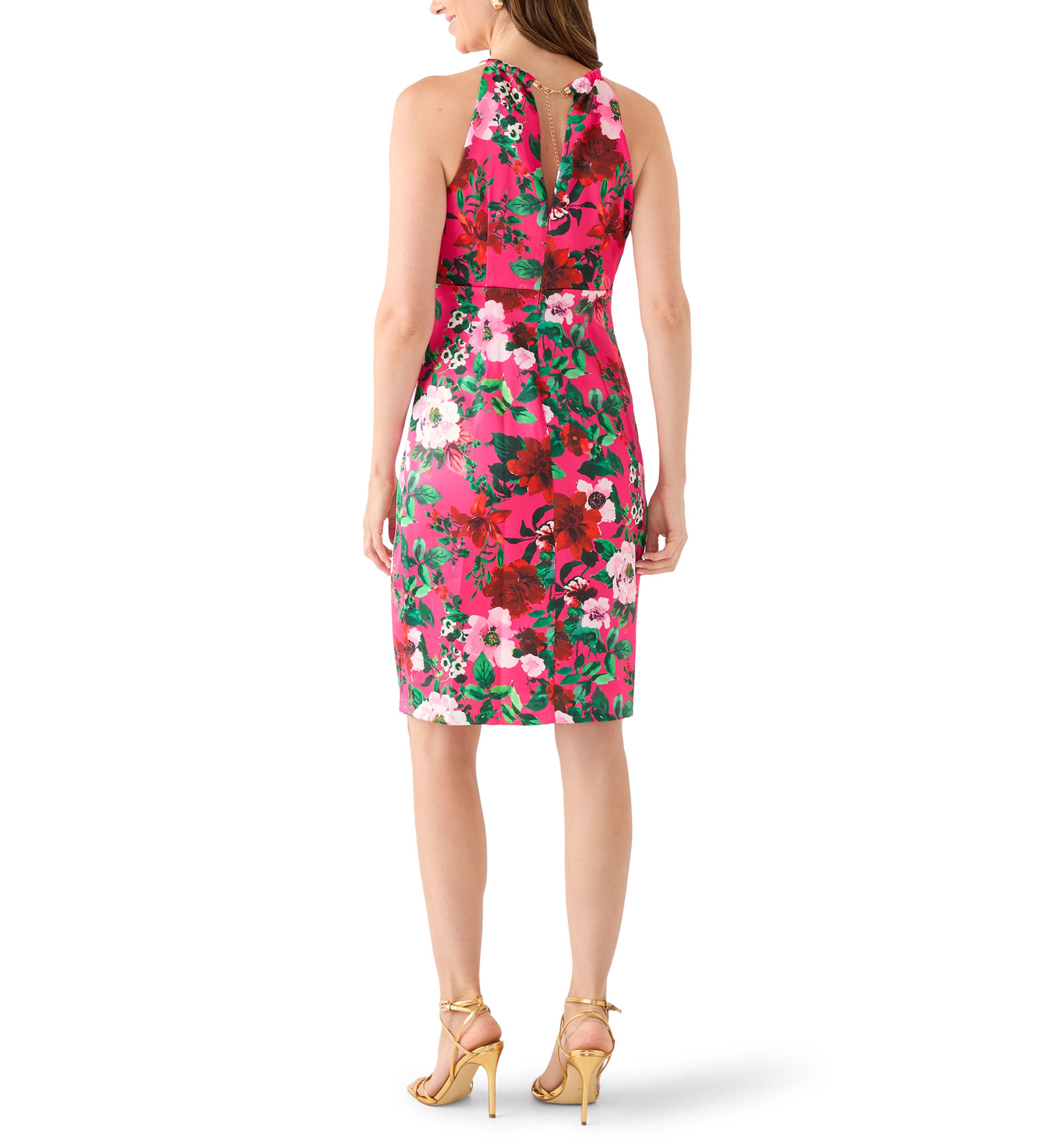 Womens Sleeveless Halter Neck Floral Print Sheath