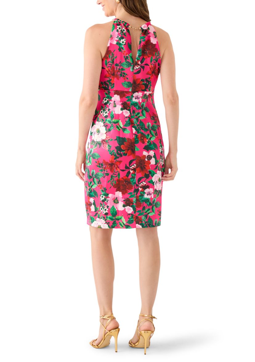 Womens Sleeveless Halter Neck Floral Print Sheath
