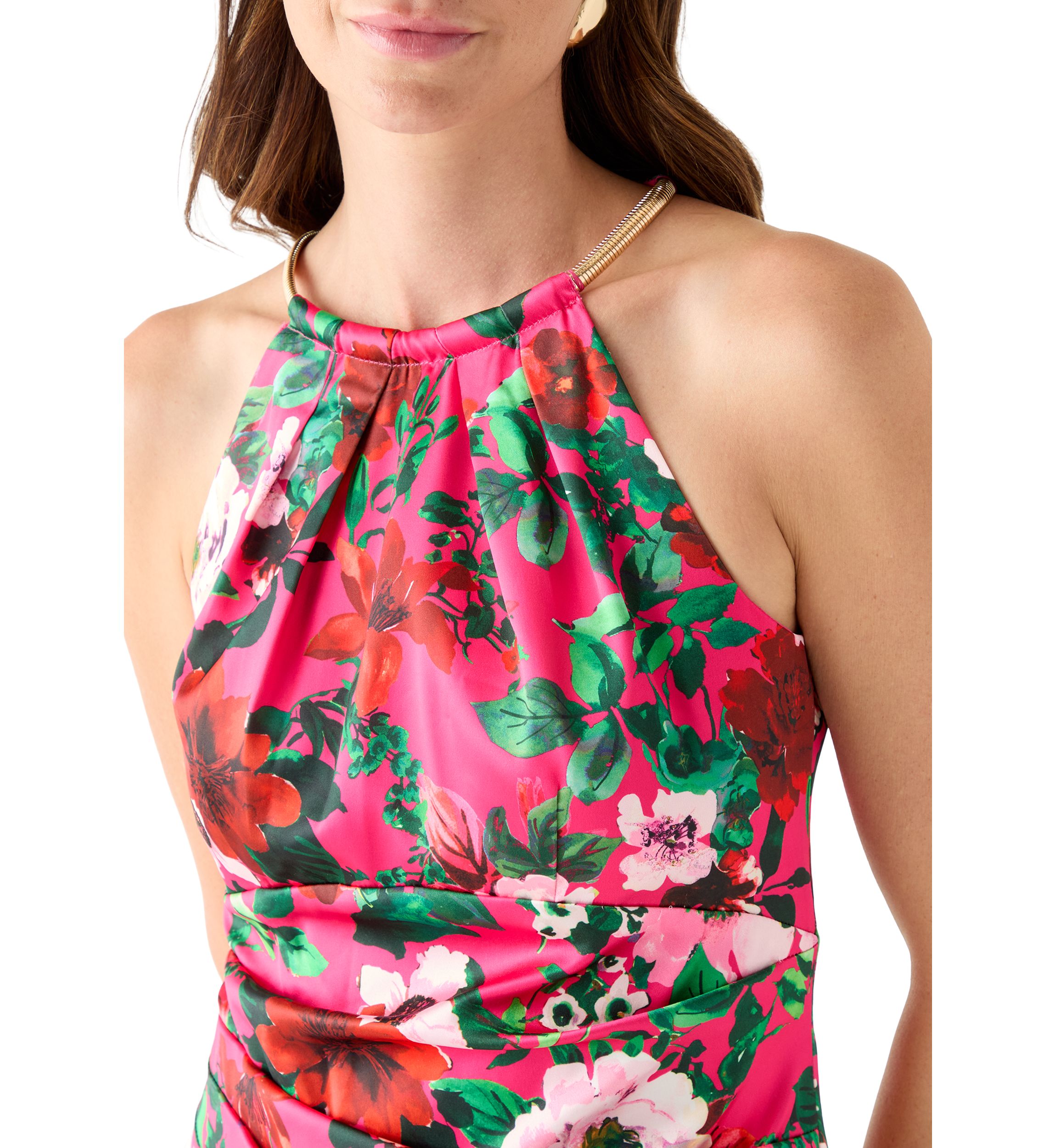 Womens Sleeveless Halter Neck Floral Print Sheath