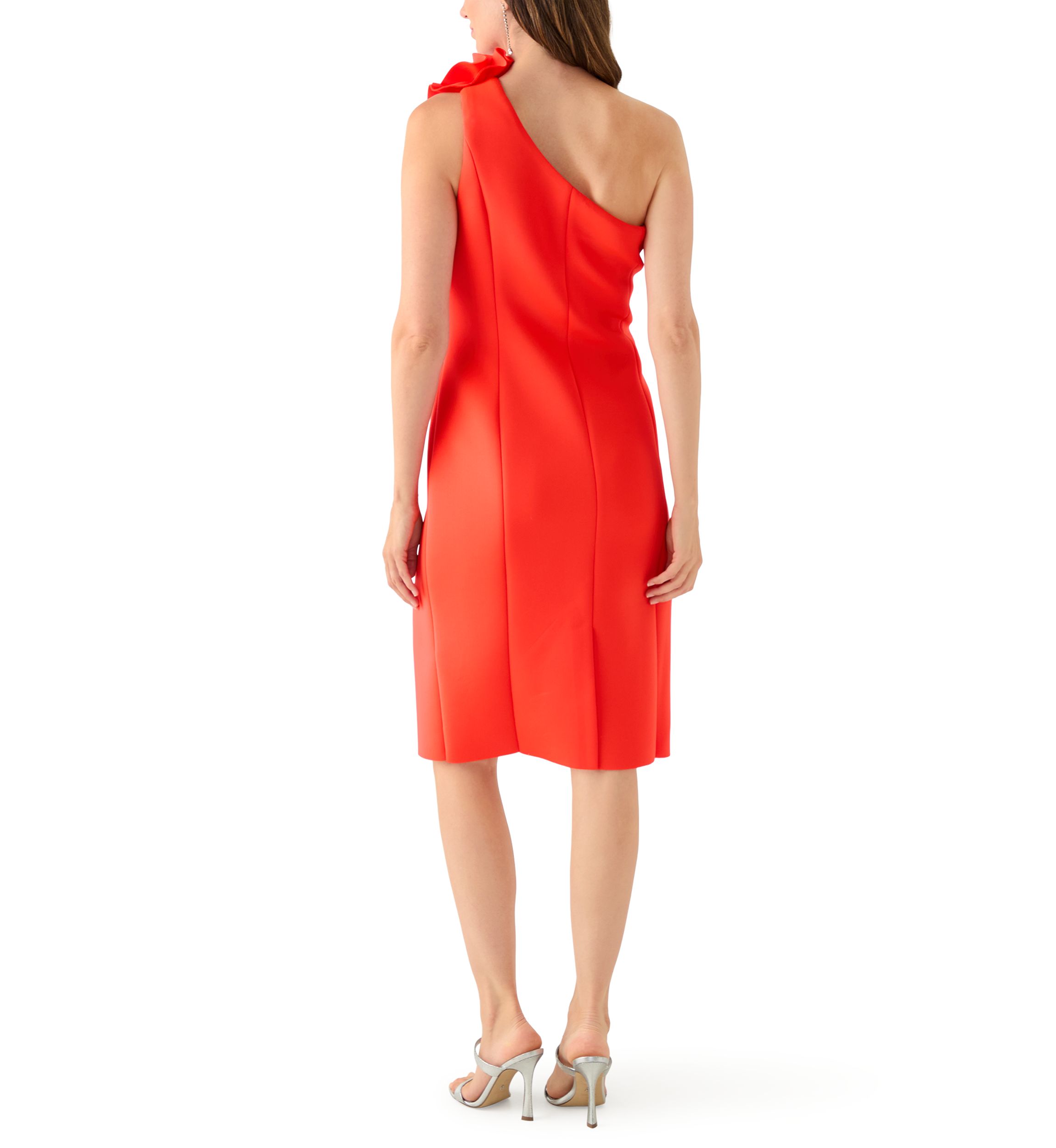 Womens Sleeveless One Shoulder Solid Scuba Sheath Dress