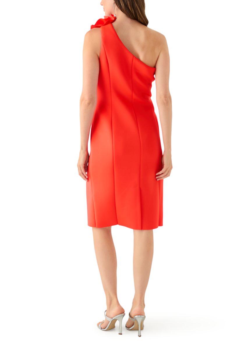 Womens Sleeveless One Shoulder Solid Scuba Sheath Dress