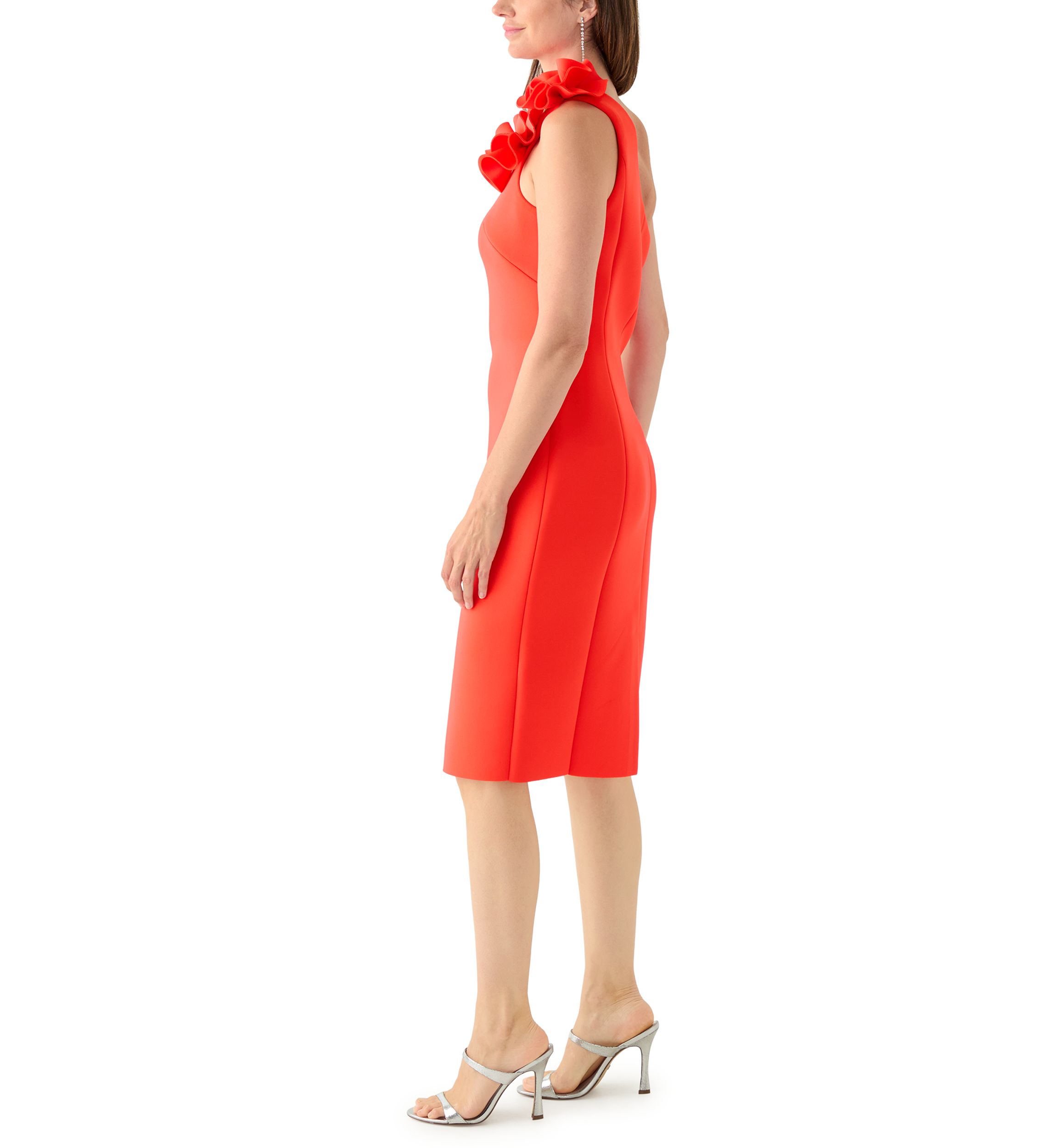 Womens Sleeveless One Shoulder Solid Scuba Sheath Dress