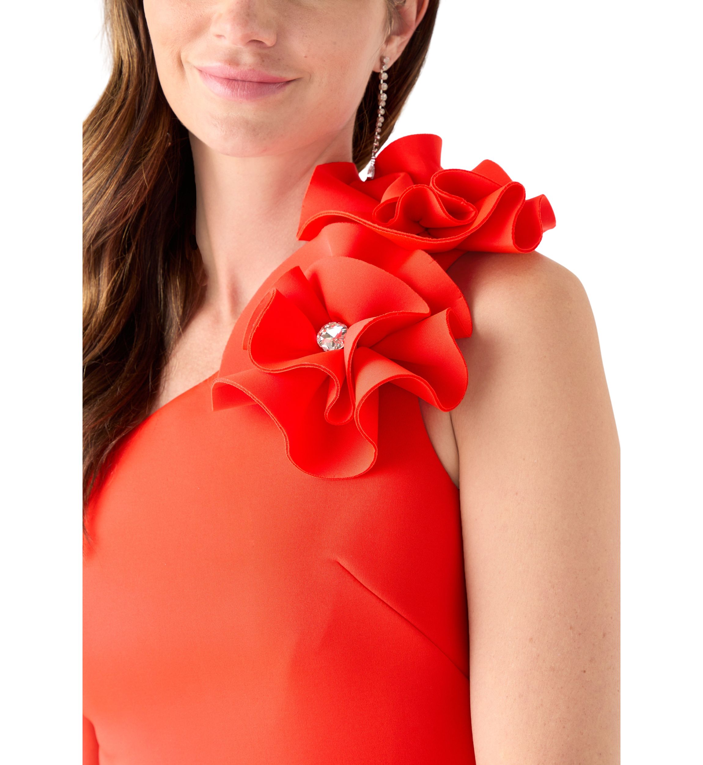 Womens Sleeveless One Shoulder Solid Scuba Sheath Dress