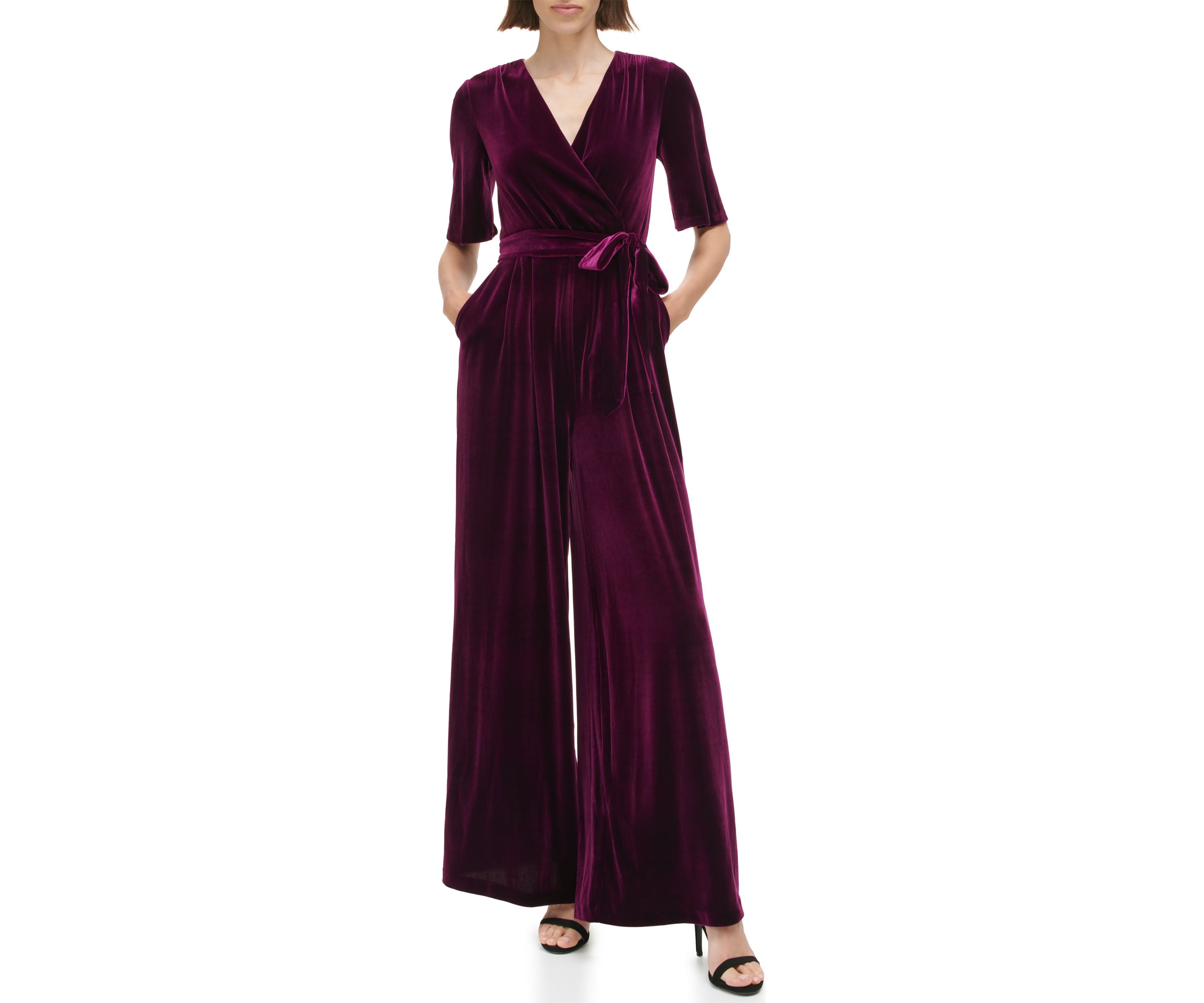 Womens Solid Velvet Jumpsuit
