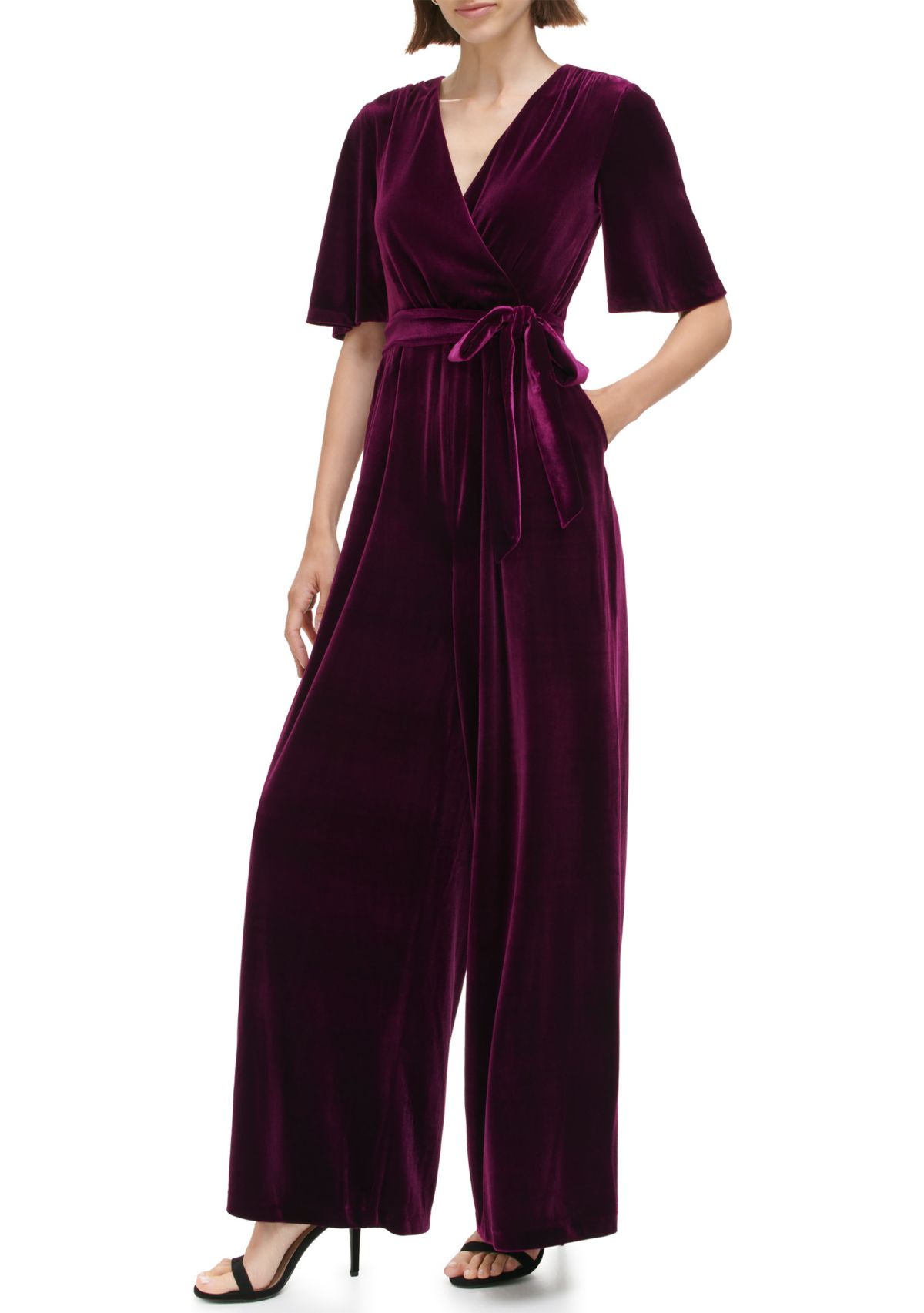 Womens Solid Velvet Jumpsuit