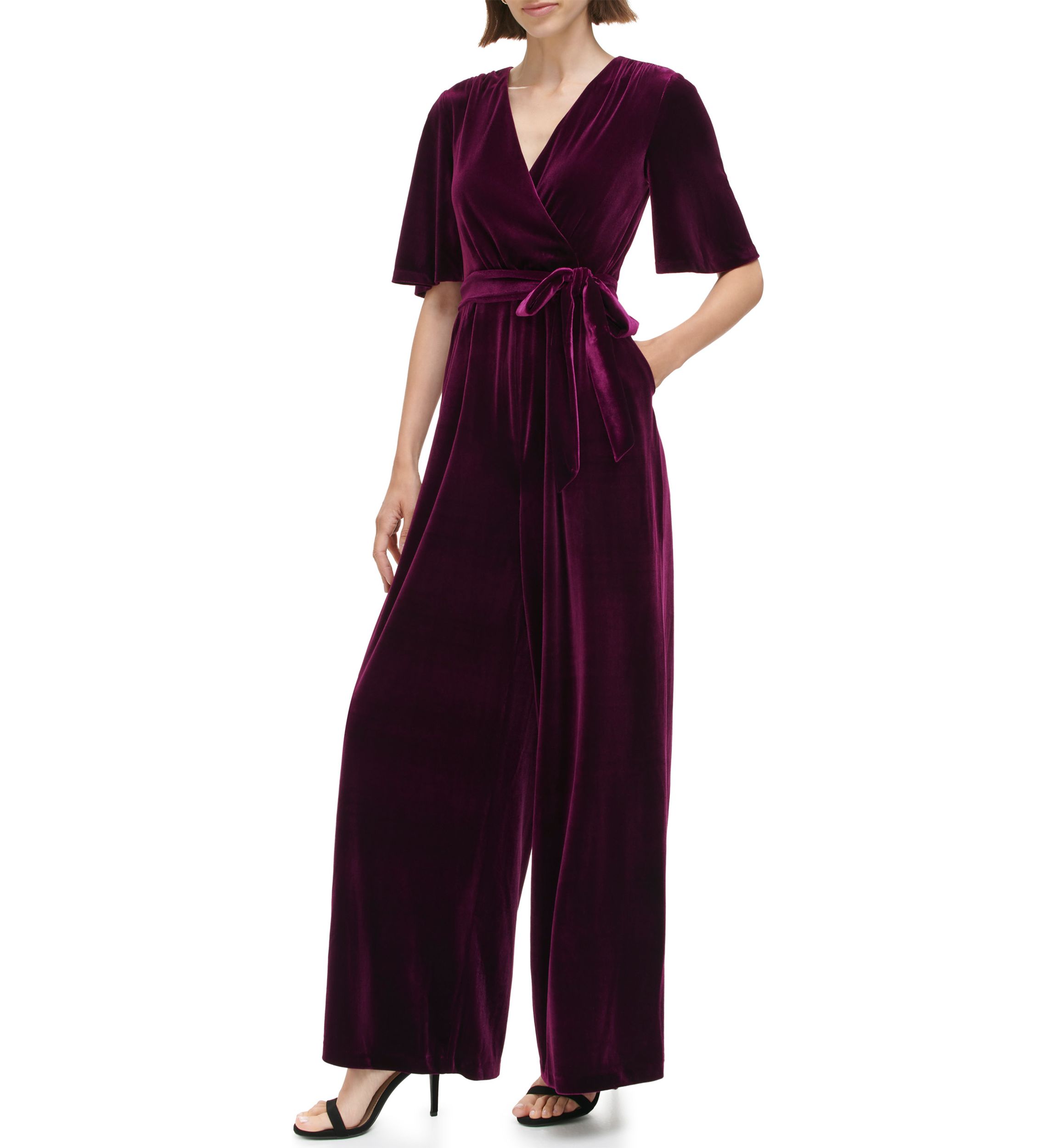 Womens Solid Velvet Jumpsuit
