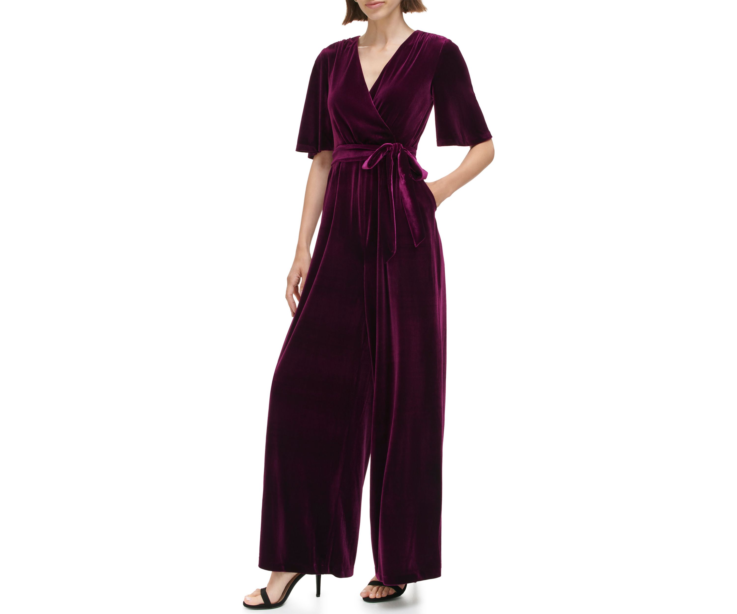 Womens Solid Velvet Jumpsuit