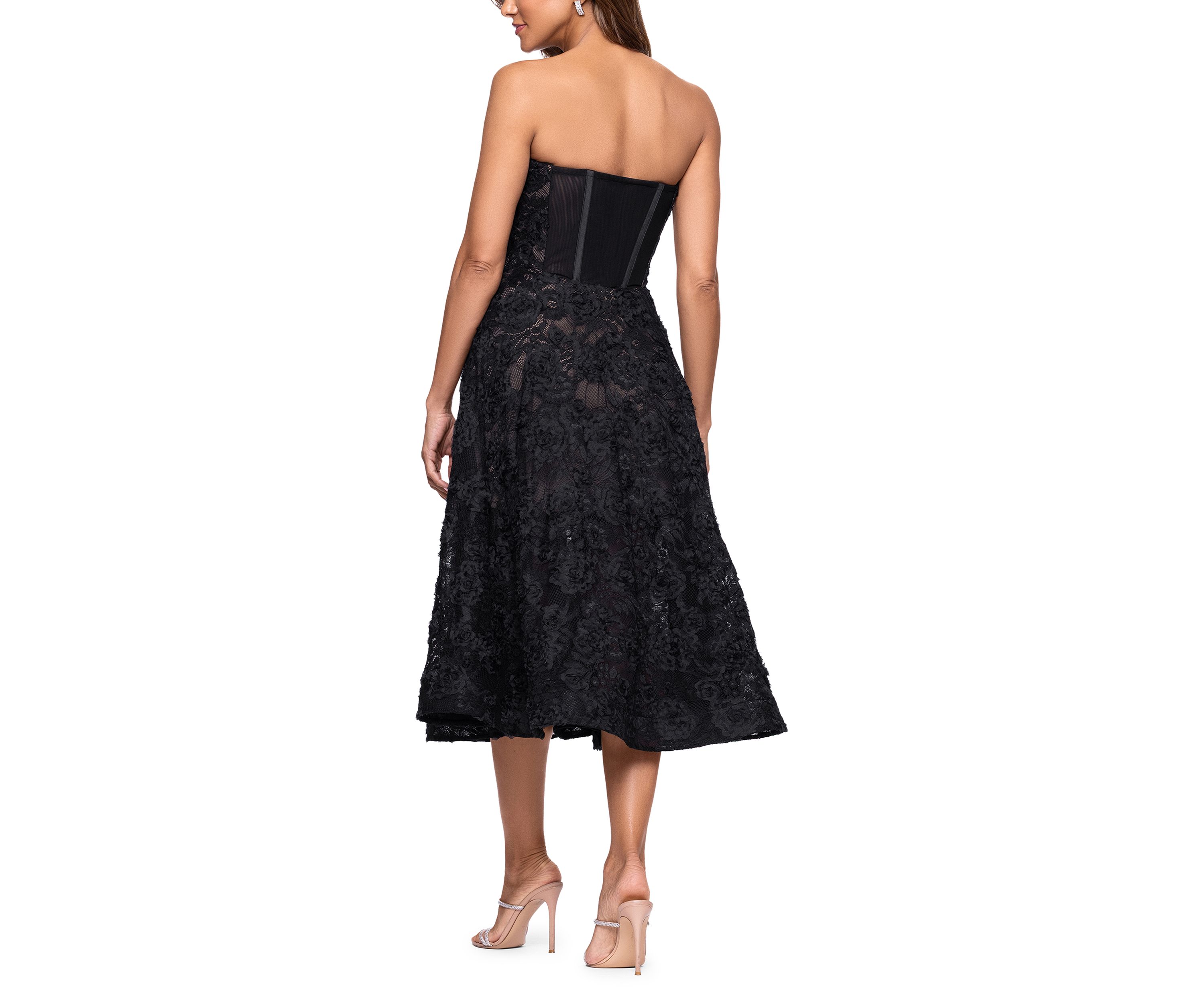 Womens Strapless Midi Lace Gown