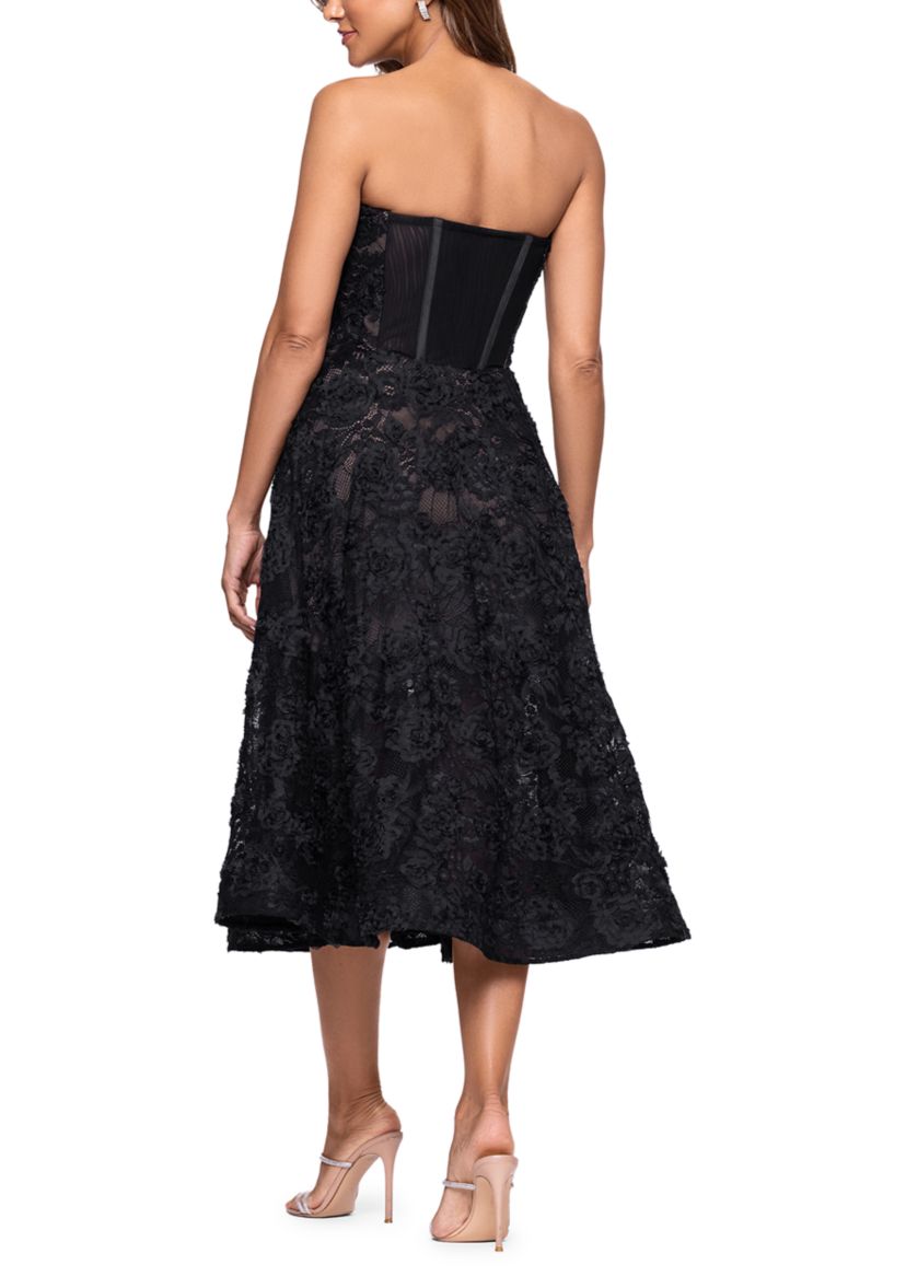Womens Strapless Midi Lace Gown