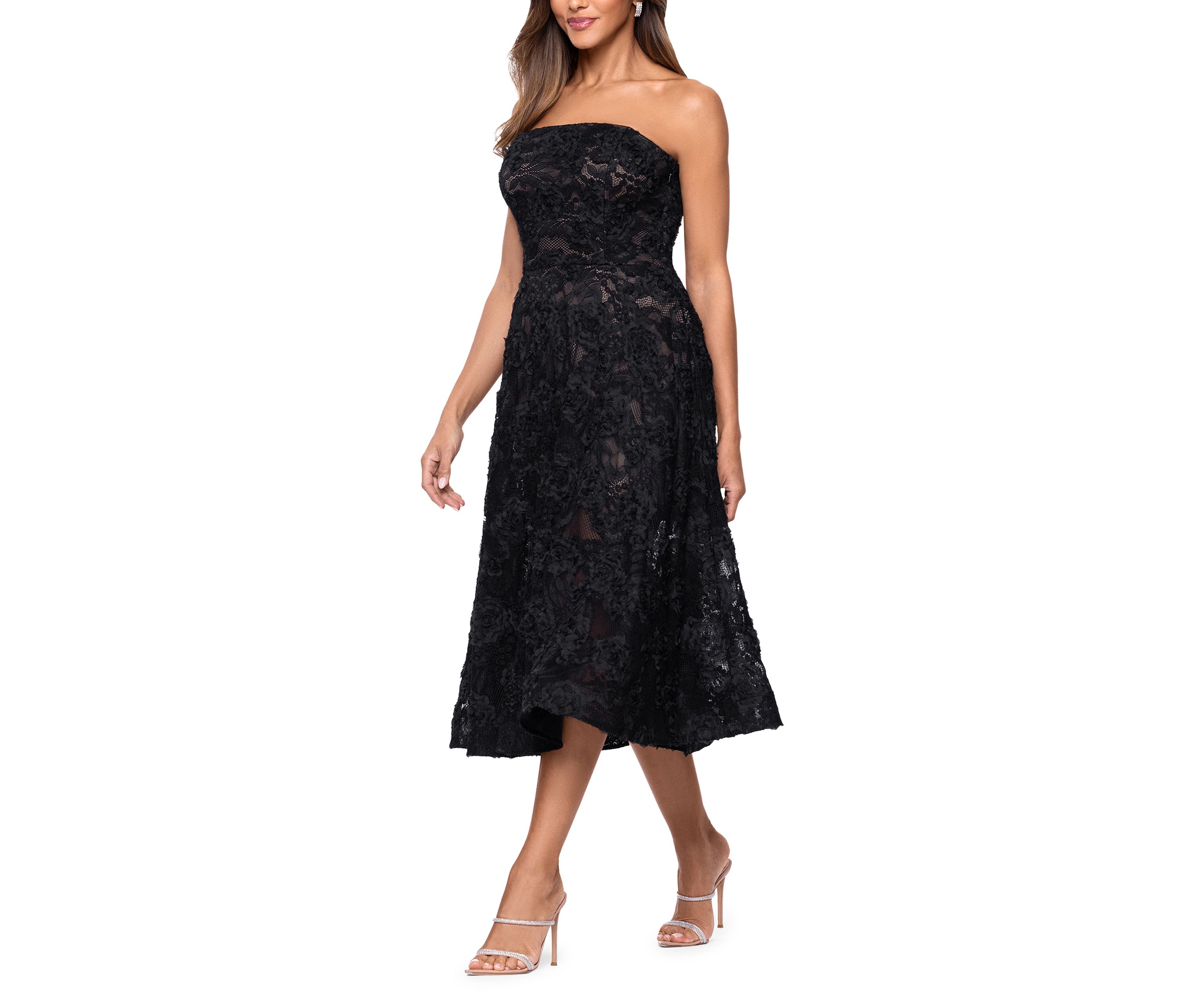 Womens Strapless Midi Lace Gown