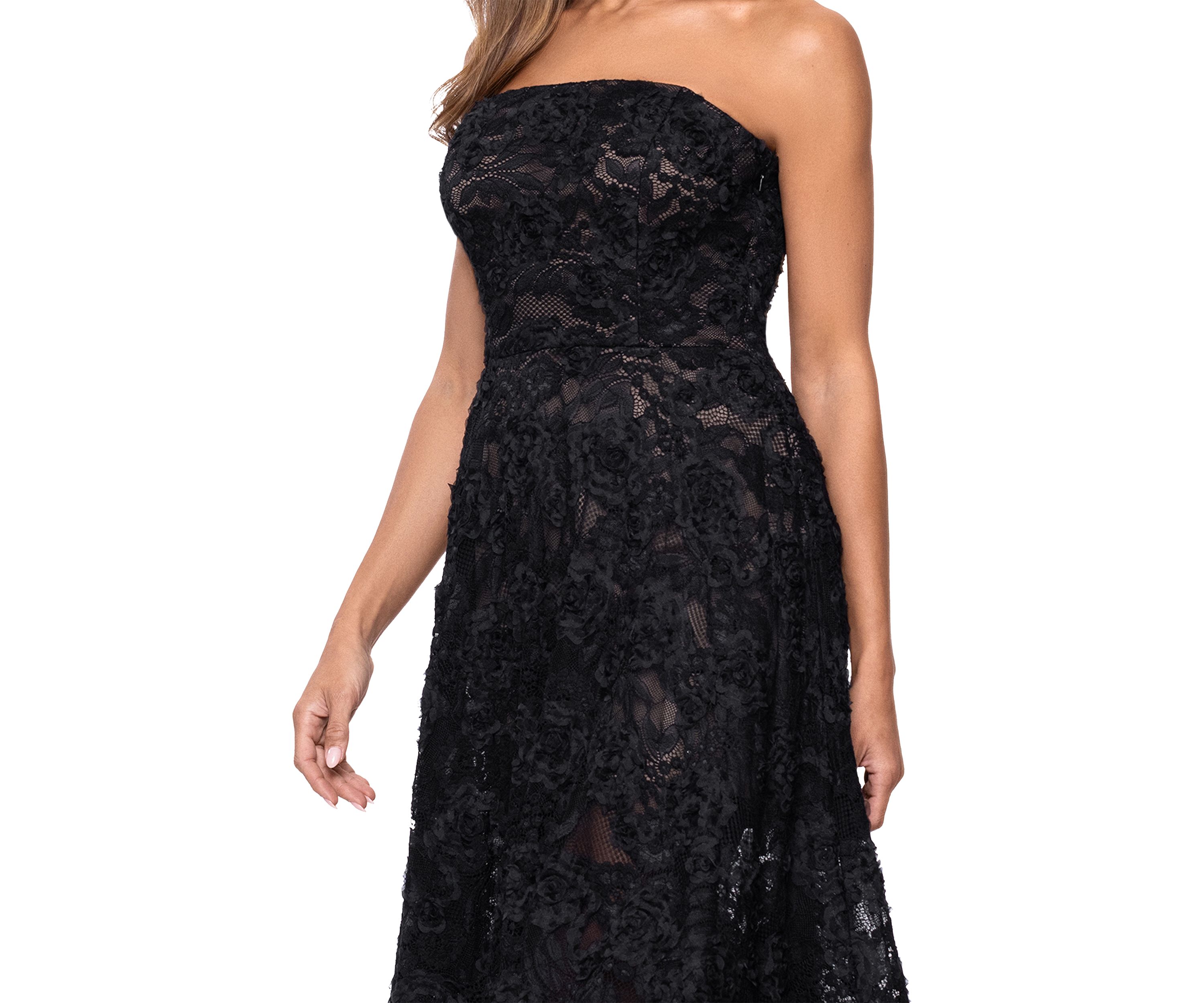 Womens Strapless Midi Lace Gown