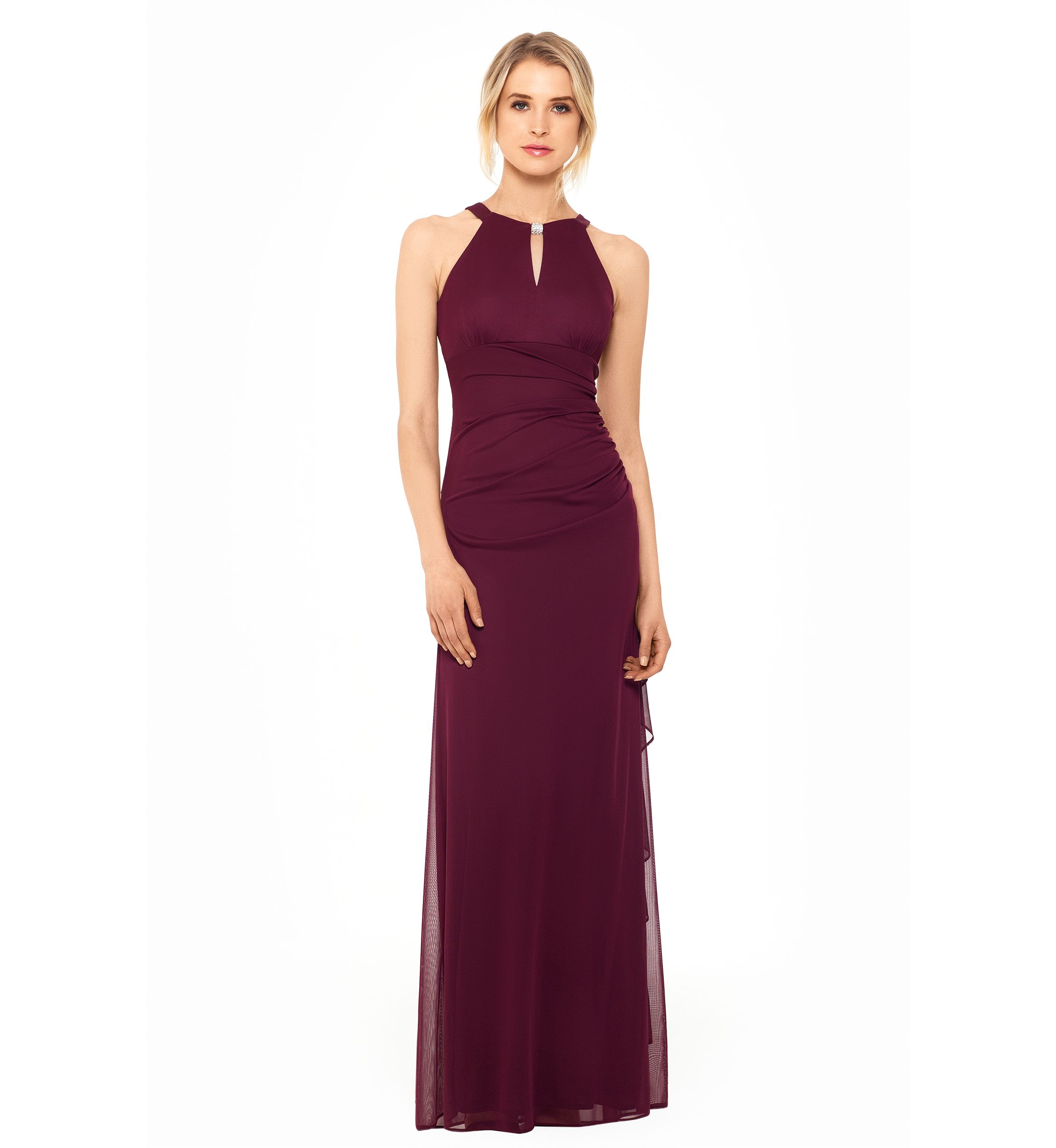 Womens Solid Halter Keyhole Cutout Gown