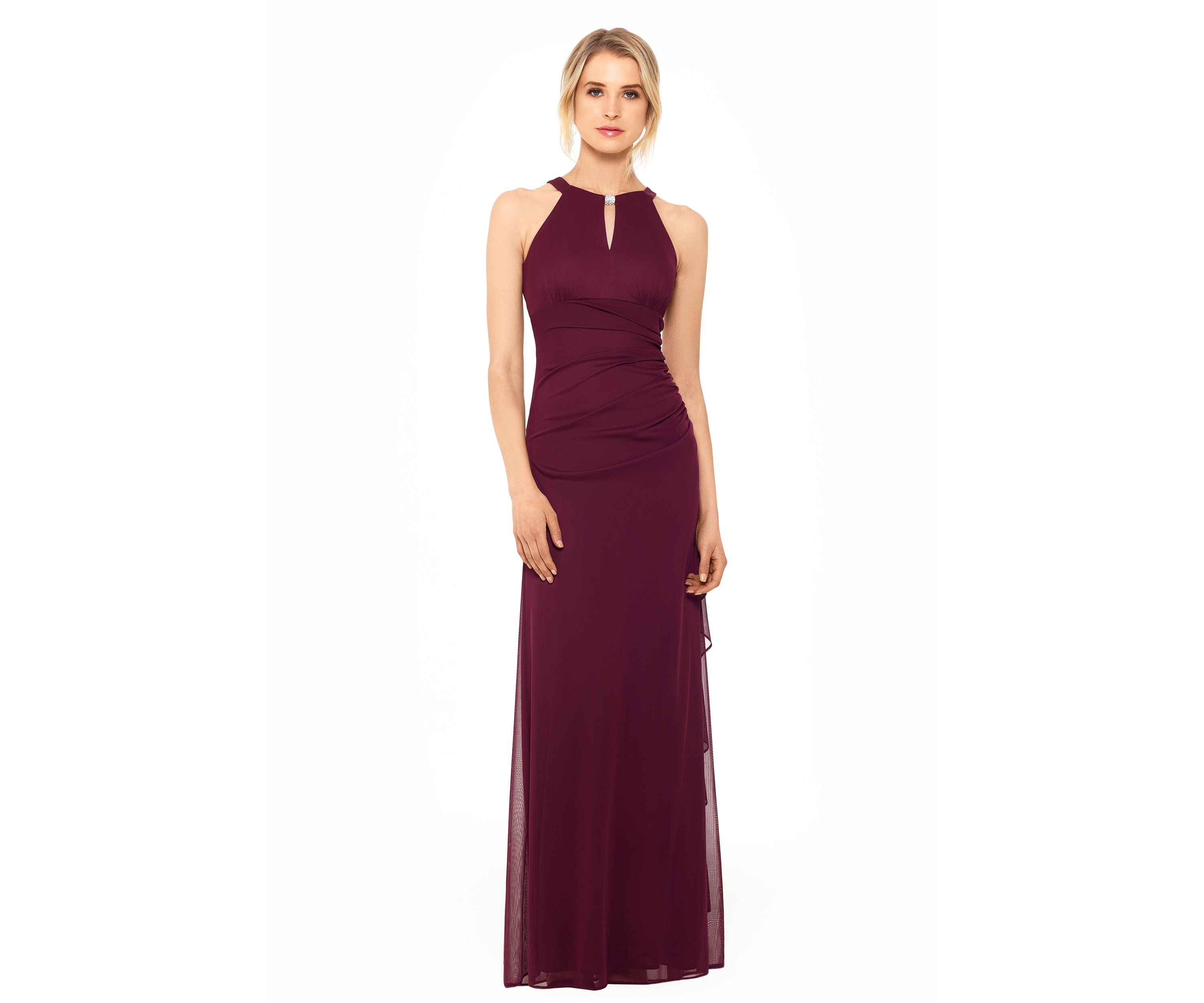 Womens Solid Halter Keyhole Cutout Gown