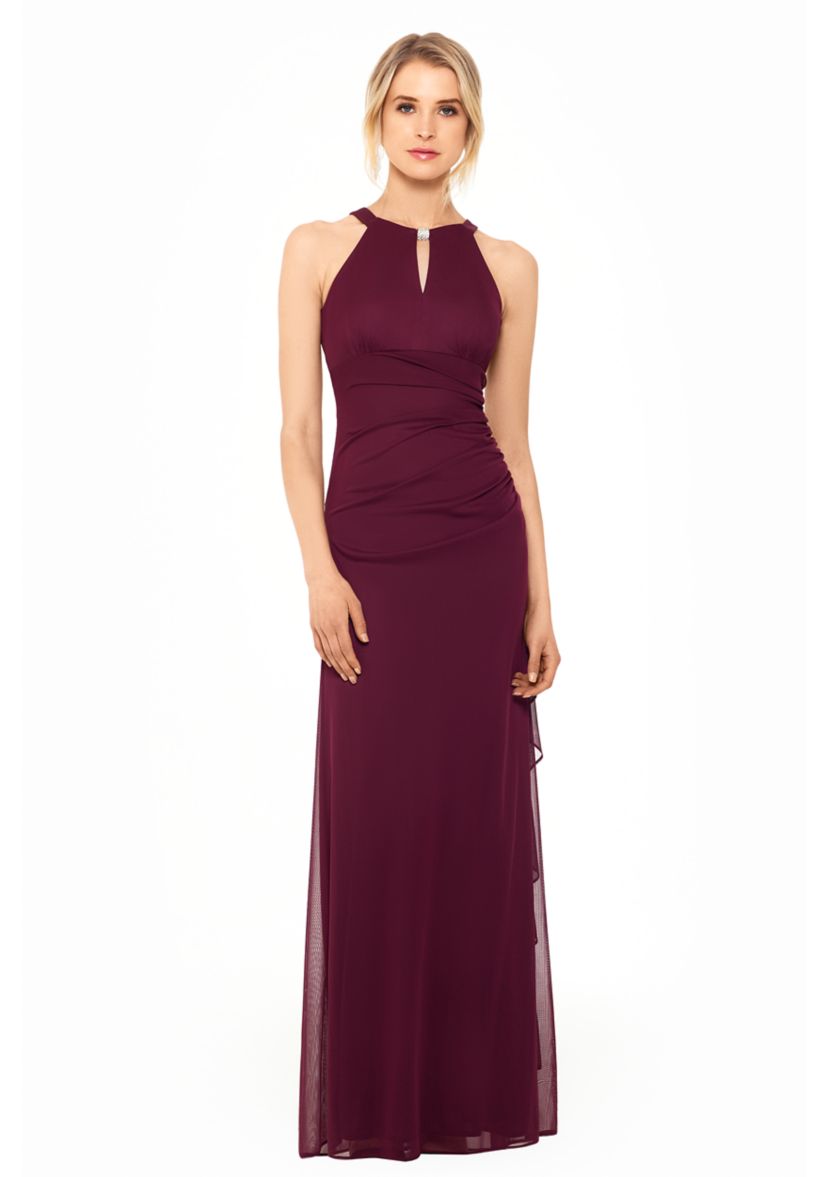 Womens Solid Halter Keyhole Cutout Gown