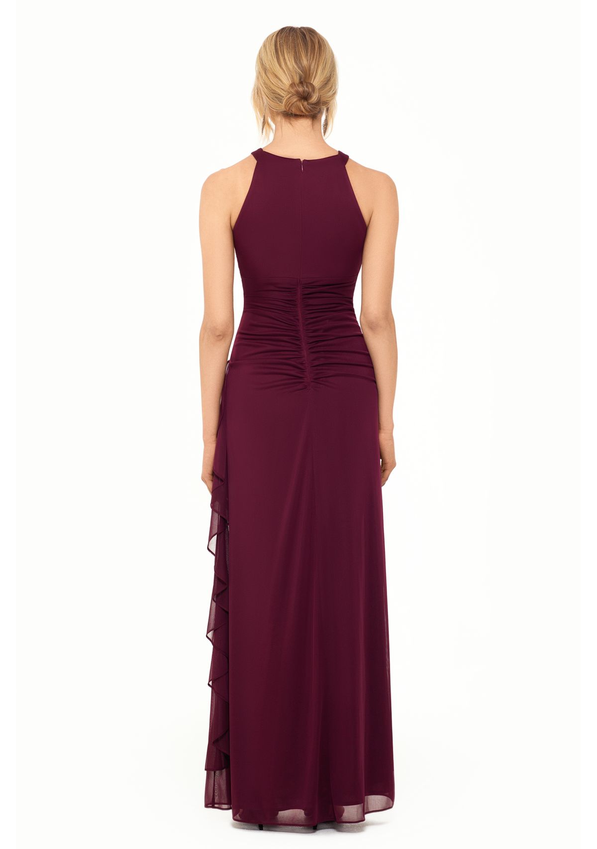 Womens Solid Halter Keyhole Cutout Gown