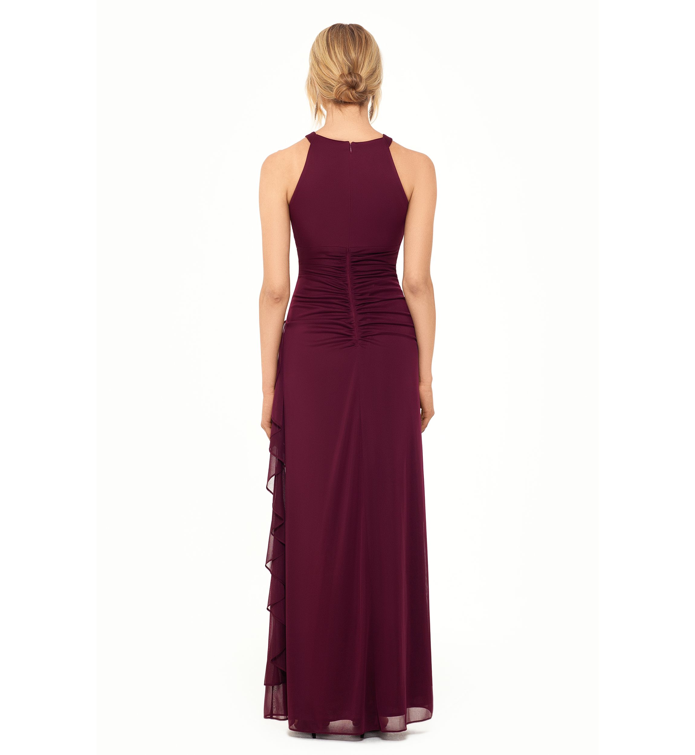 Womens Solid Halter Keyhole Cutout Gown