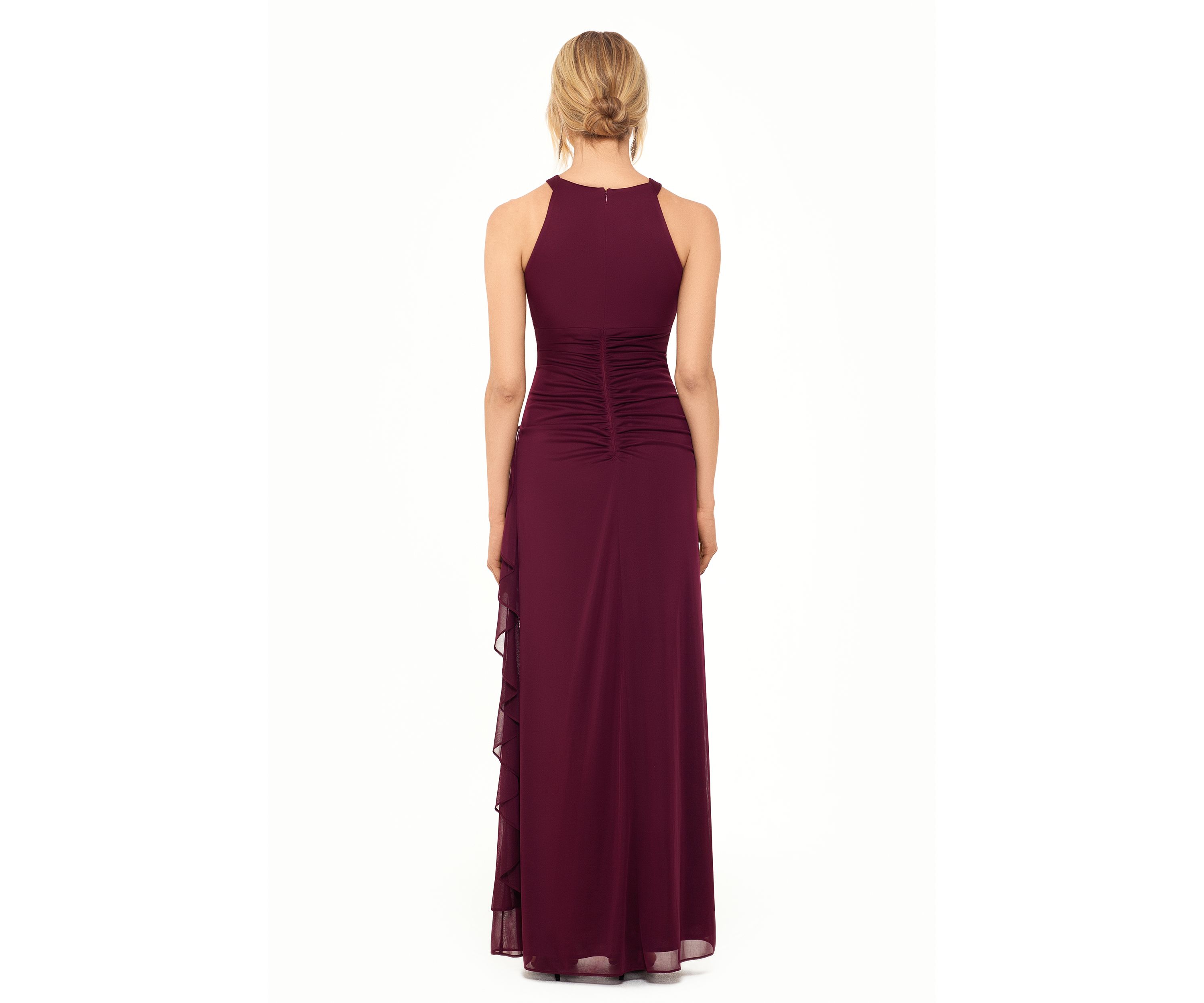 Womens Solid Halter Keyhole Cutout Gown