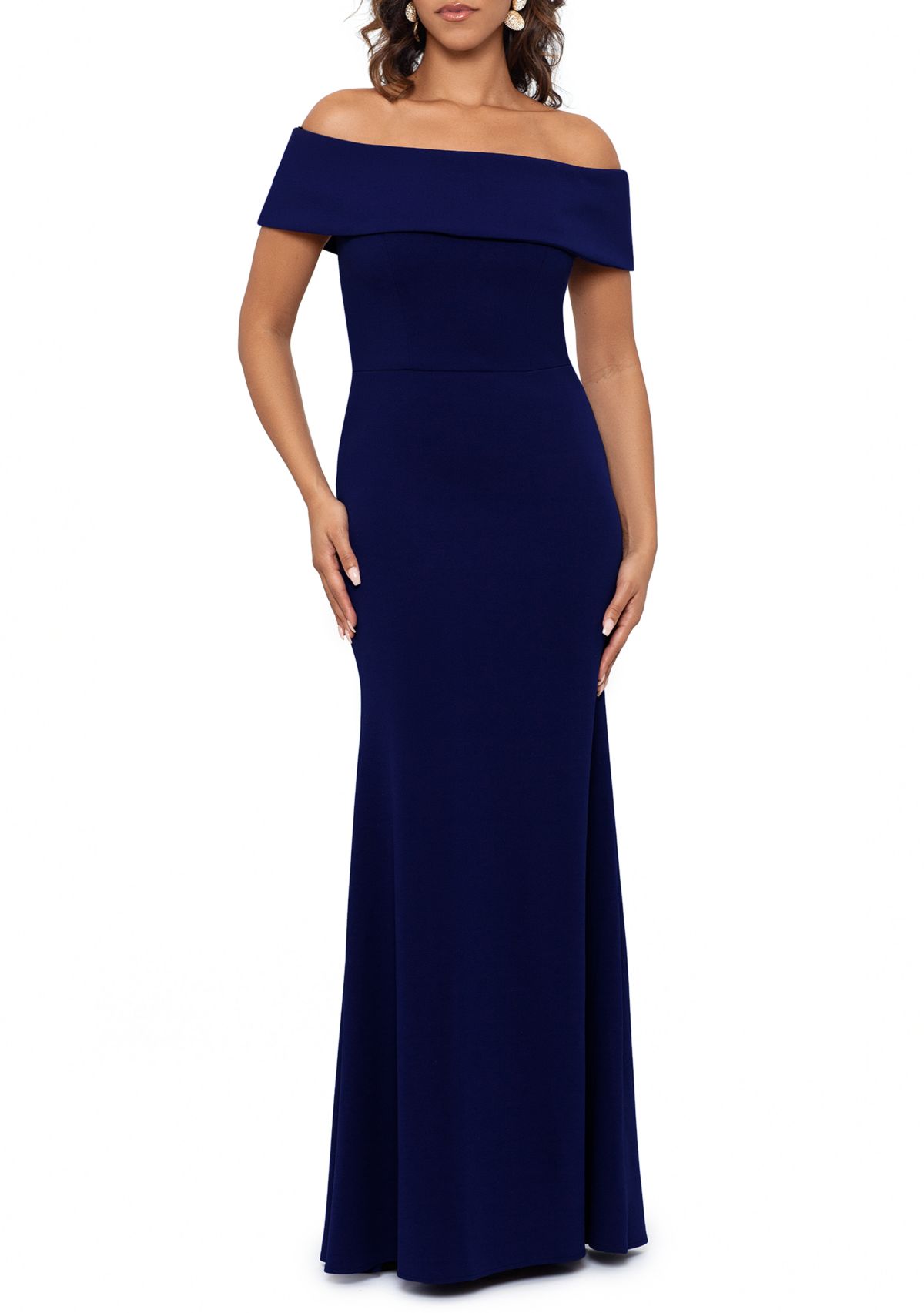 Womens Off the Shoulder Solid Fit and Flare Gown