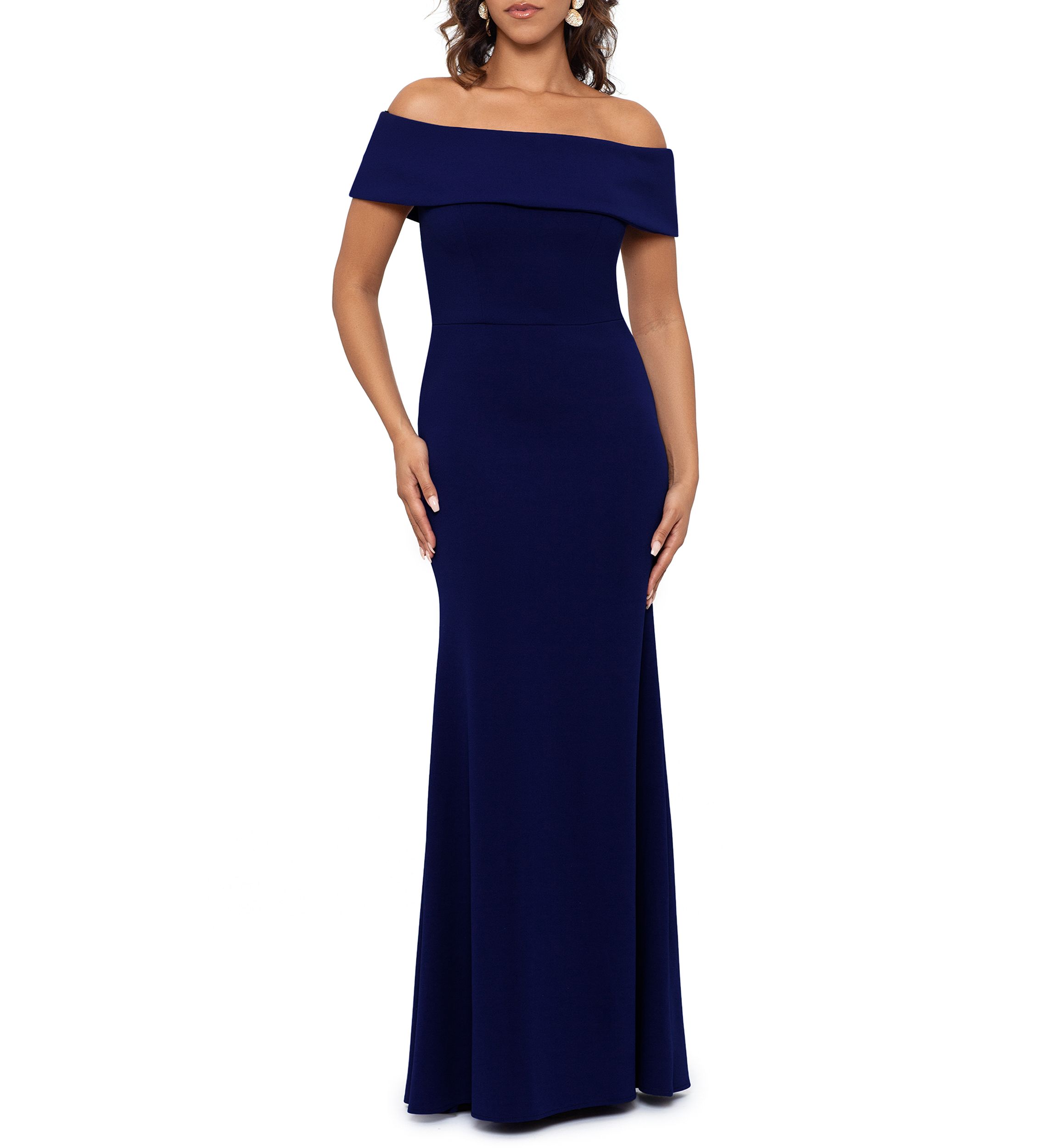 Womens Off the Shoulder Solid Fit and Flare Gown