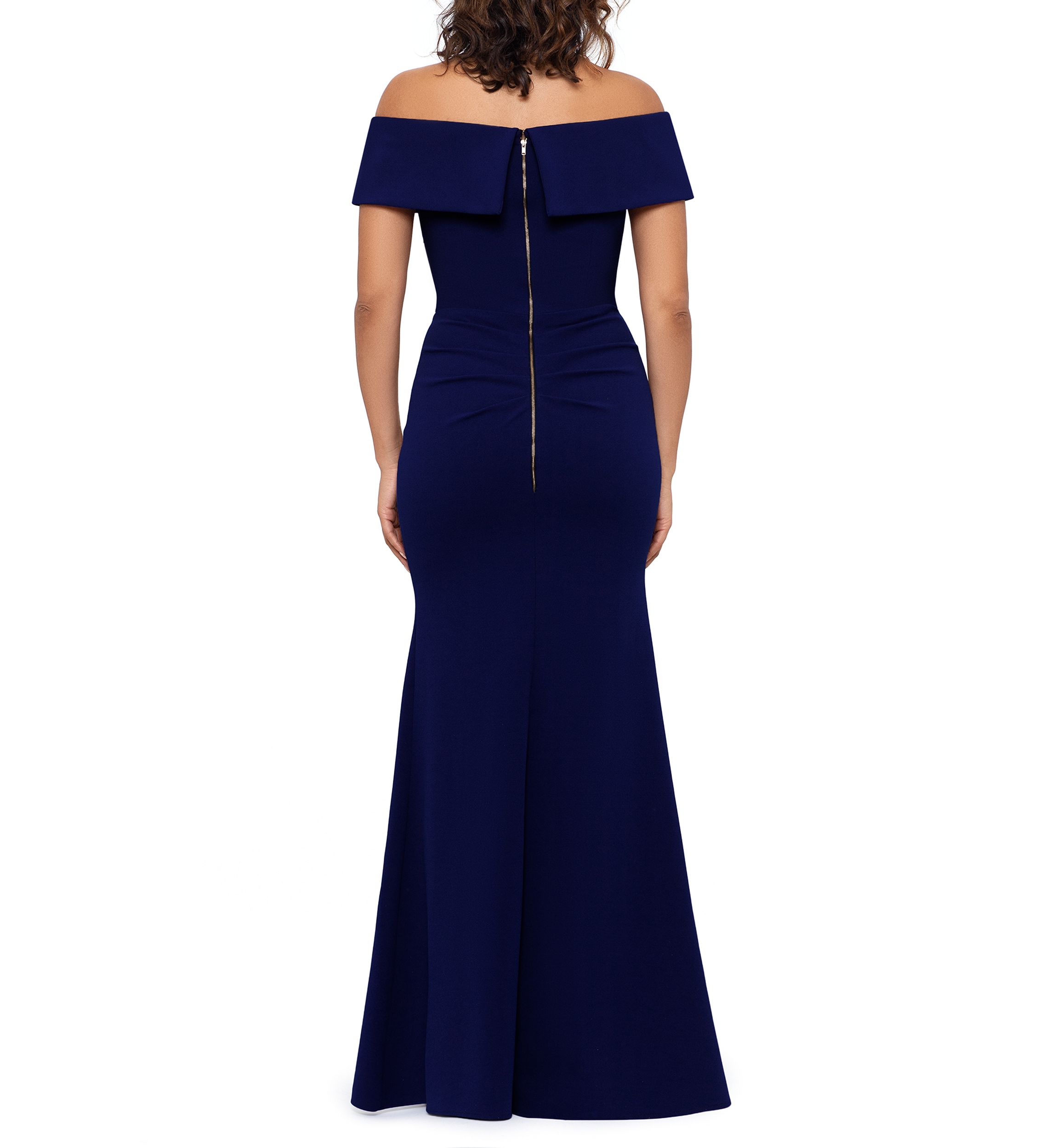 Womens Off the Shoulder Solid Fit and Flare Gown