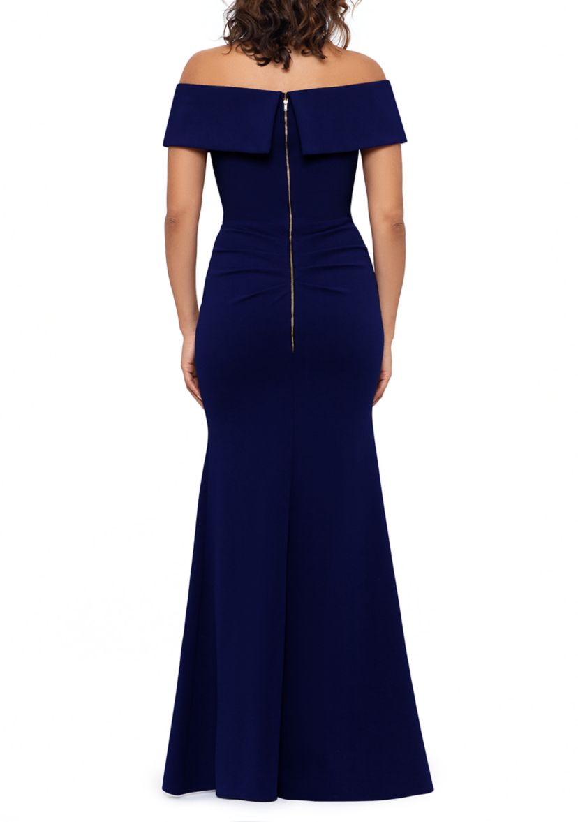 Womens Off the Shoulder Solid Fit and Flare Gown