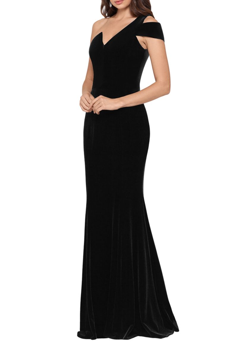 Womens Cold Shoulder Velvet Gown 