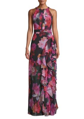 Betsy & Adam Sleeveless Printed Ruffle Maxi Dress | belk