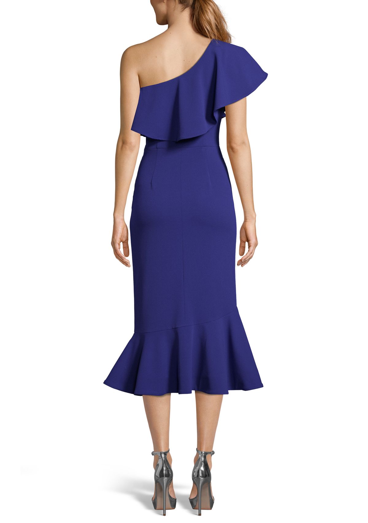 One Shoulder Crepe Flounce Dress