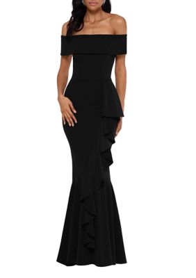 Betsy Adam Women s Off the Shoulder Side Ruffle Gown belk