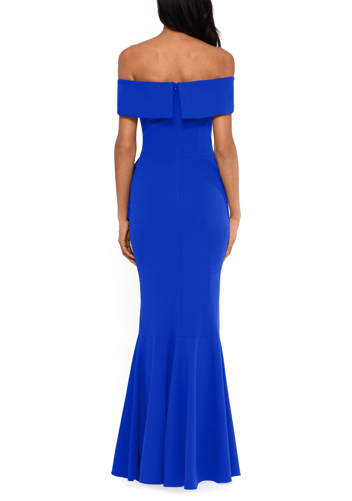 Womens Off the Shoulder Side Ruffle Gown