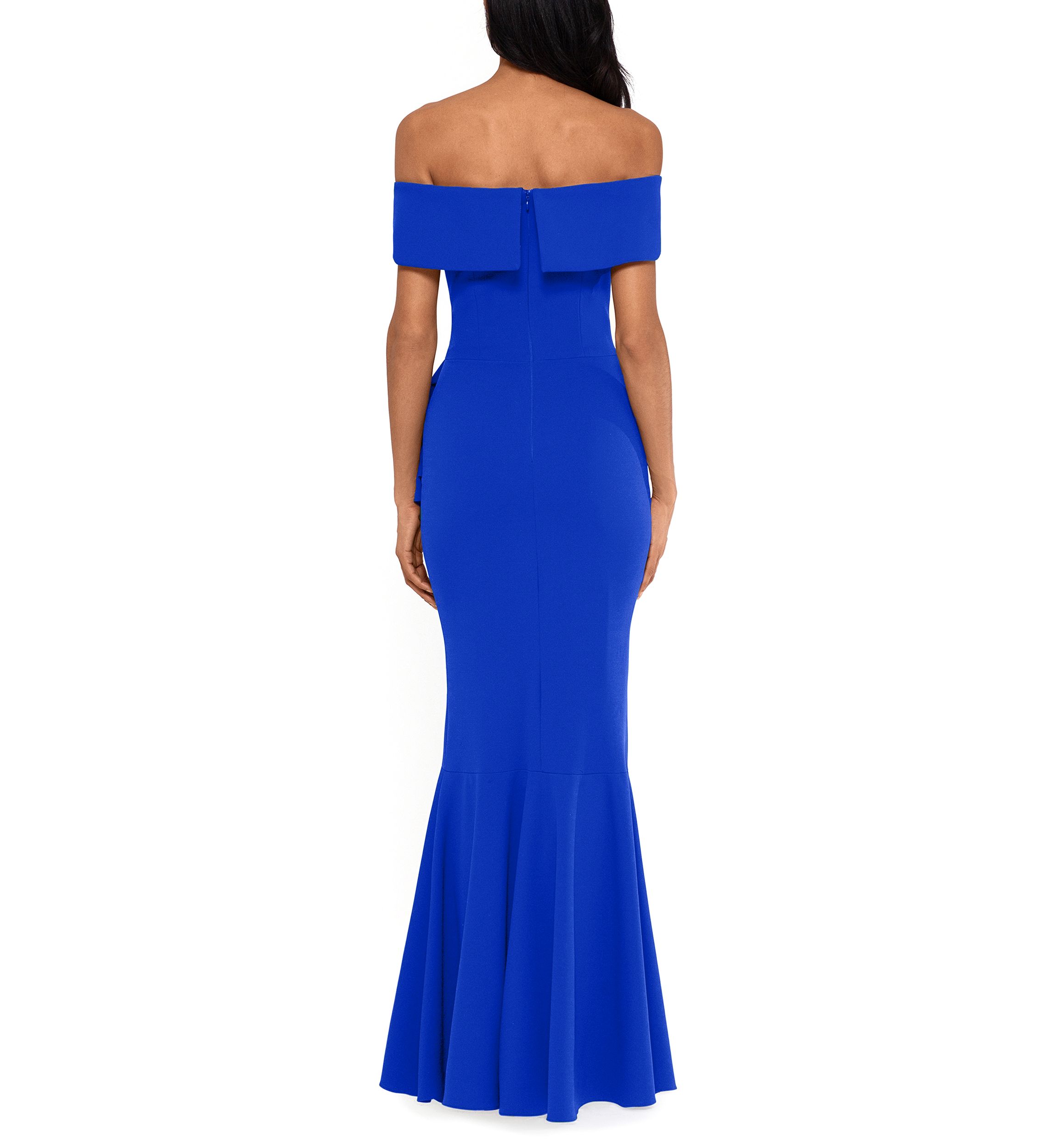 Womens Off the Shoulder Side Ruffle Gown