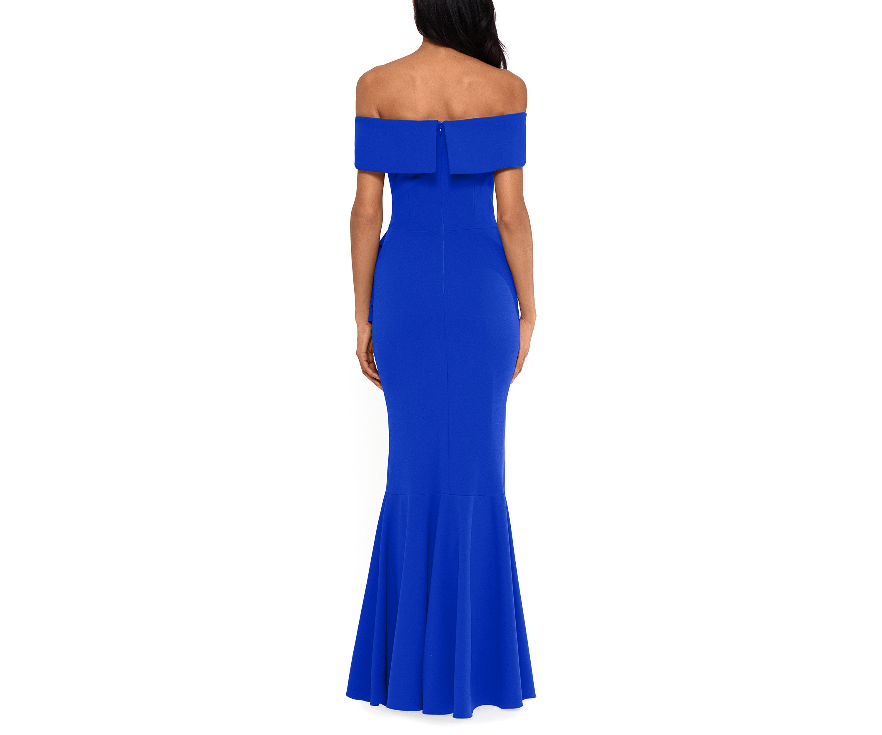 Womens Off the Shoulder Side Ruffle Gown
