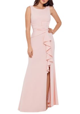 Betsy & Adam Women's Sleeveless Side Ruffle Gown