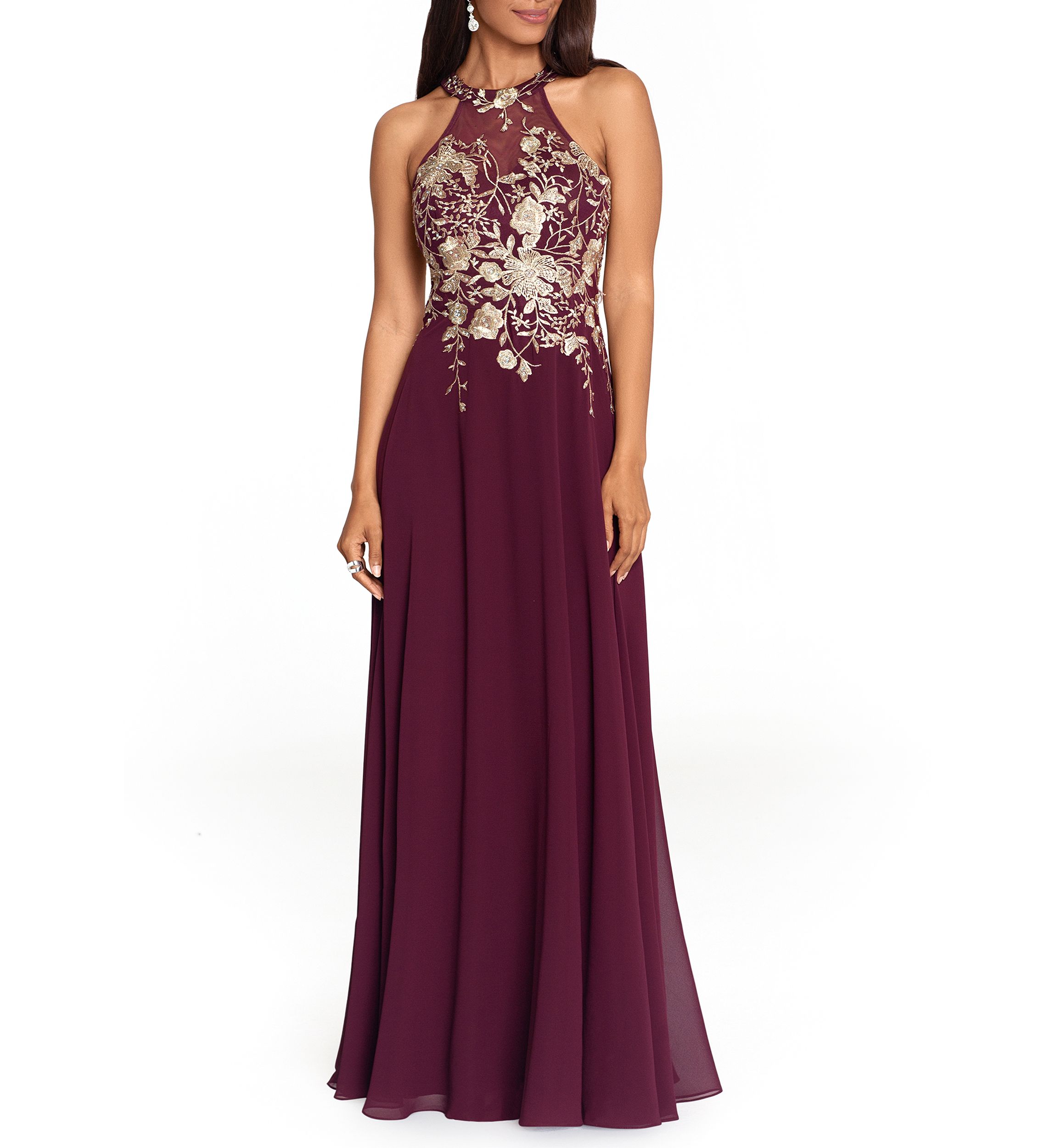 Womens Embroidered Halter Gown 