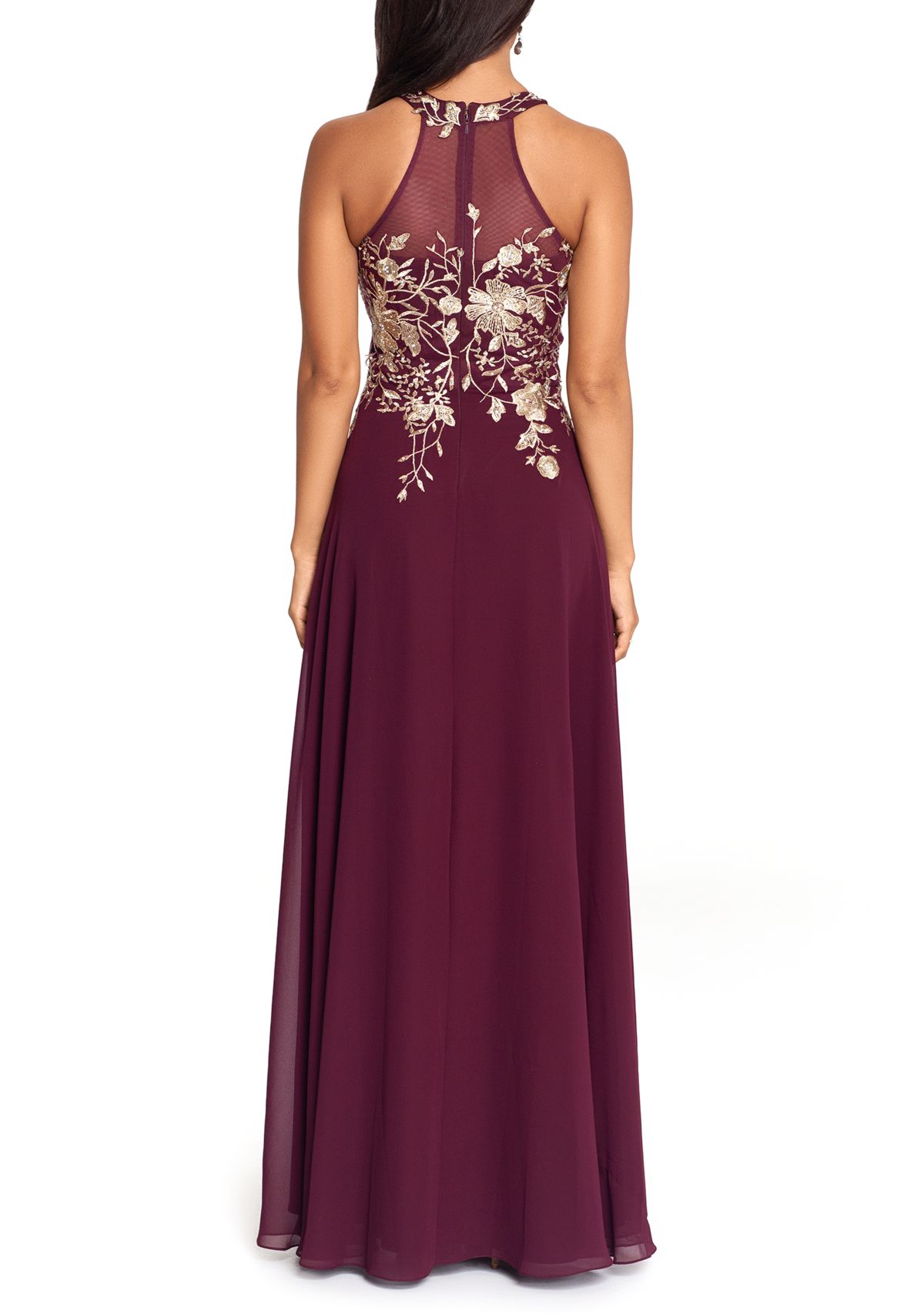Womens Embroidered Halter Gown 