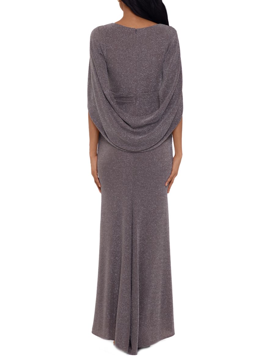 Betsy & Adam Women's V-Neck Wrap Waist Glitter Shawl Gown | Belk