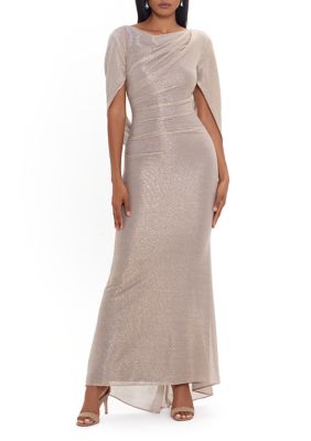 Women's Metallic Cowl Neck Drape Back Gown