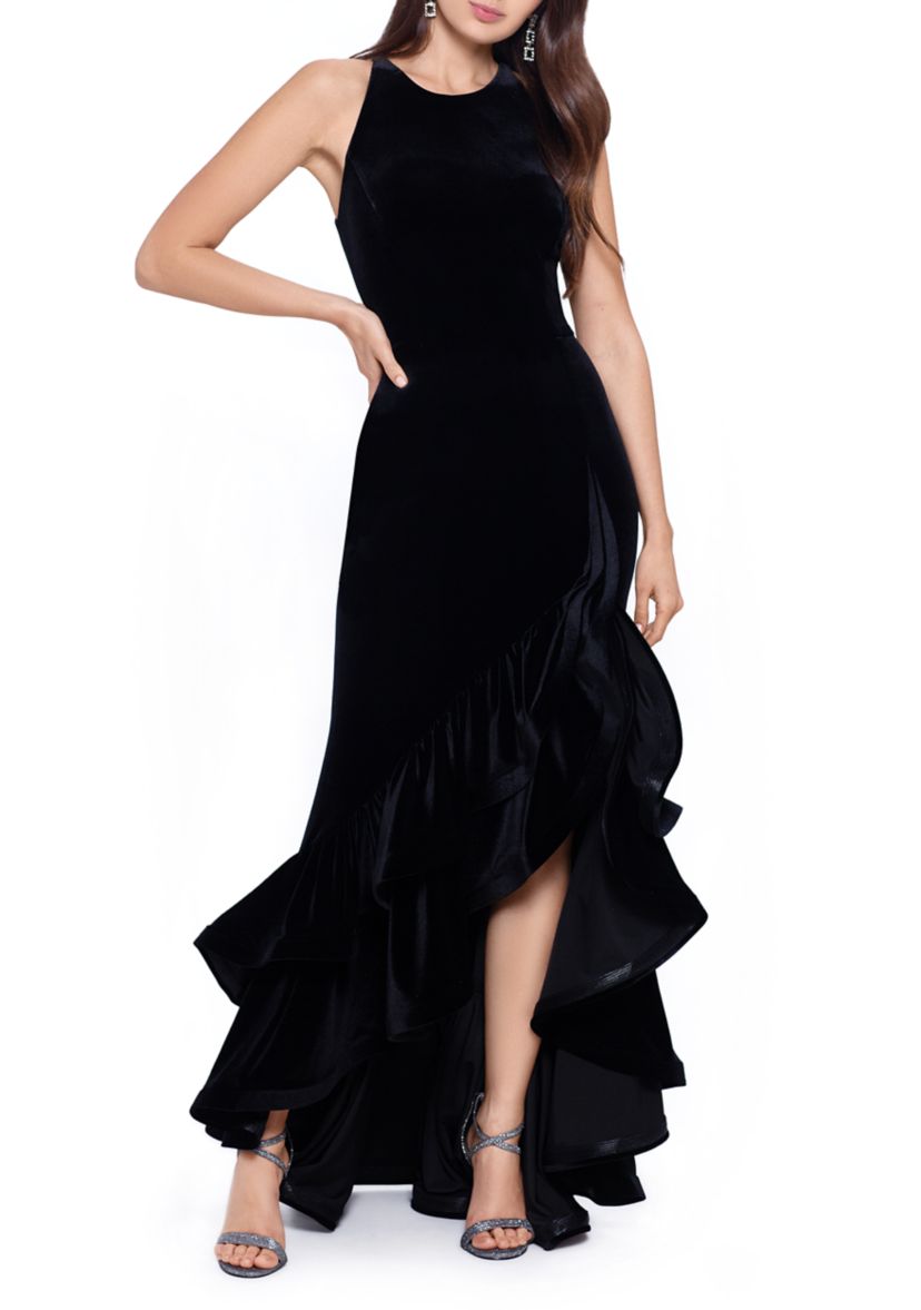 Womens Sleeveless Halter Neck Velvet Solid Long Gown