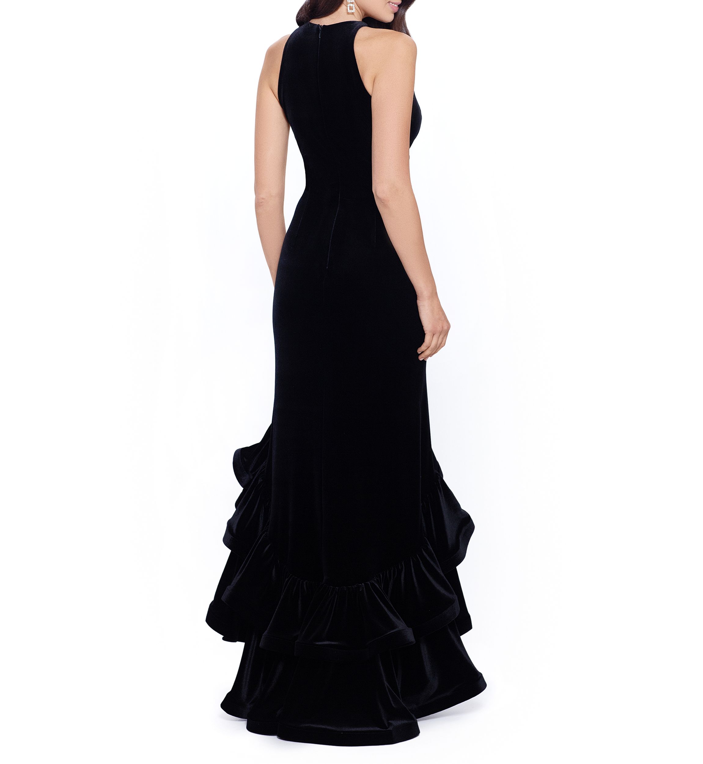 Womens Sleeveless Halter Neck Velvet Solid Long Gown