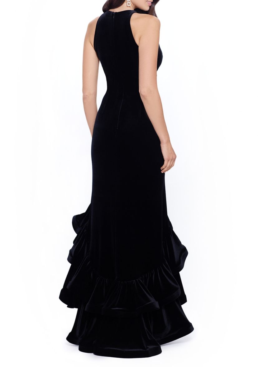 Womens Sleeveless Halter Neck Velvet Solid Long Gown