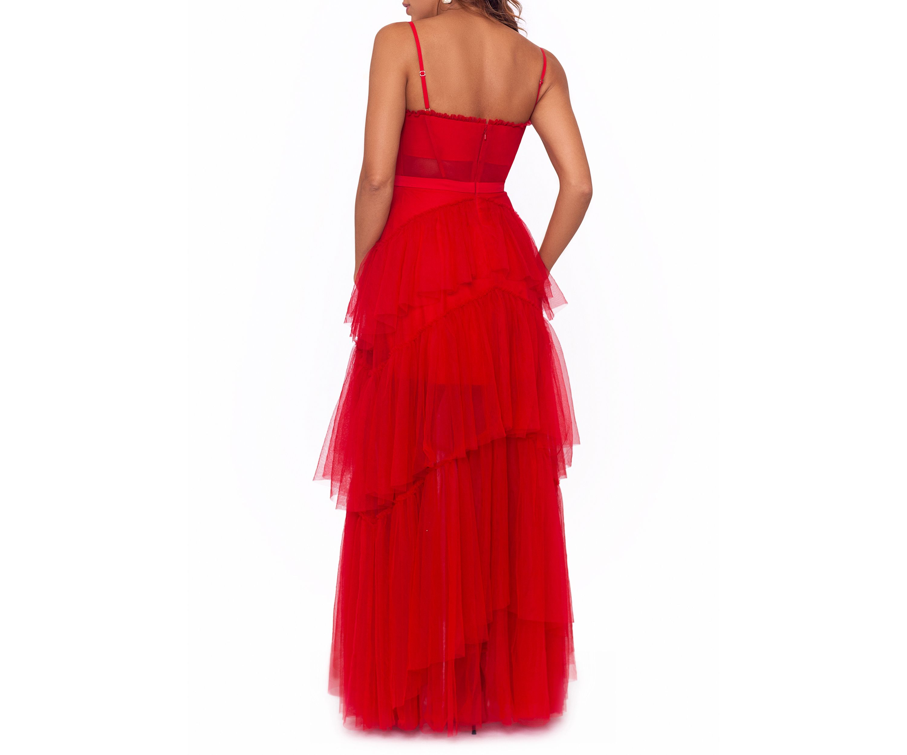 Womens Sleeveless Corset Chiffon Layer Trim Solid Gown