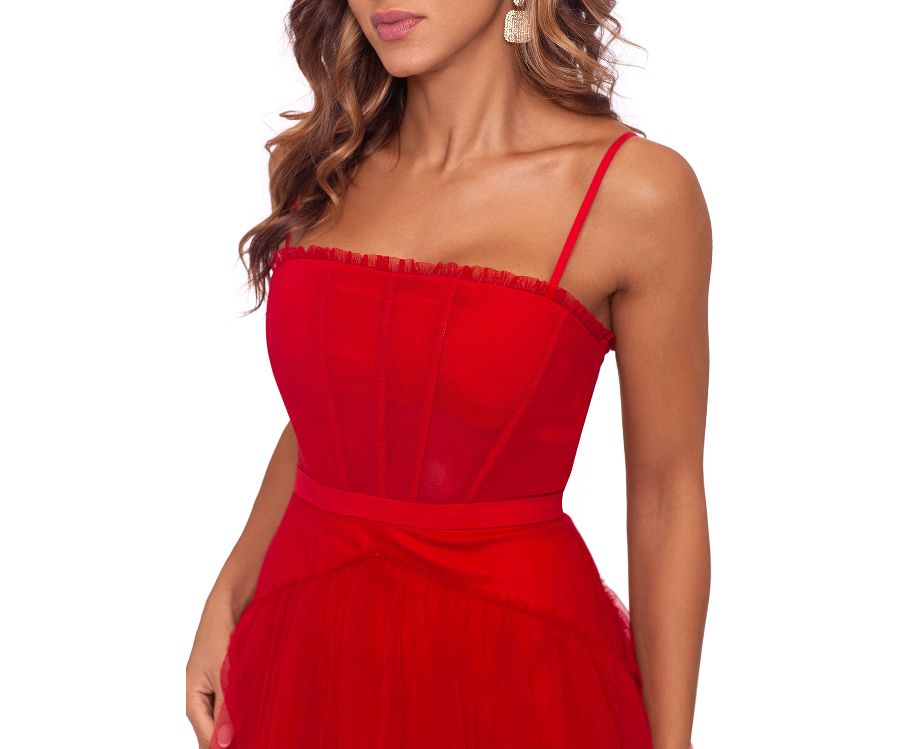 Womens Sleeveless Corset Chiffon Layer Trim Solid Gown