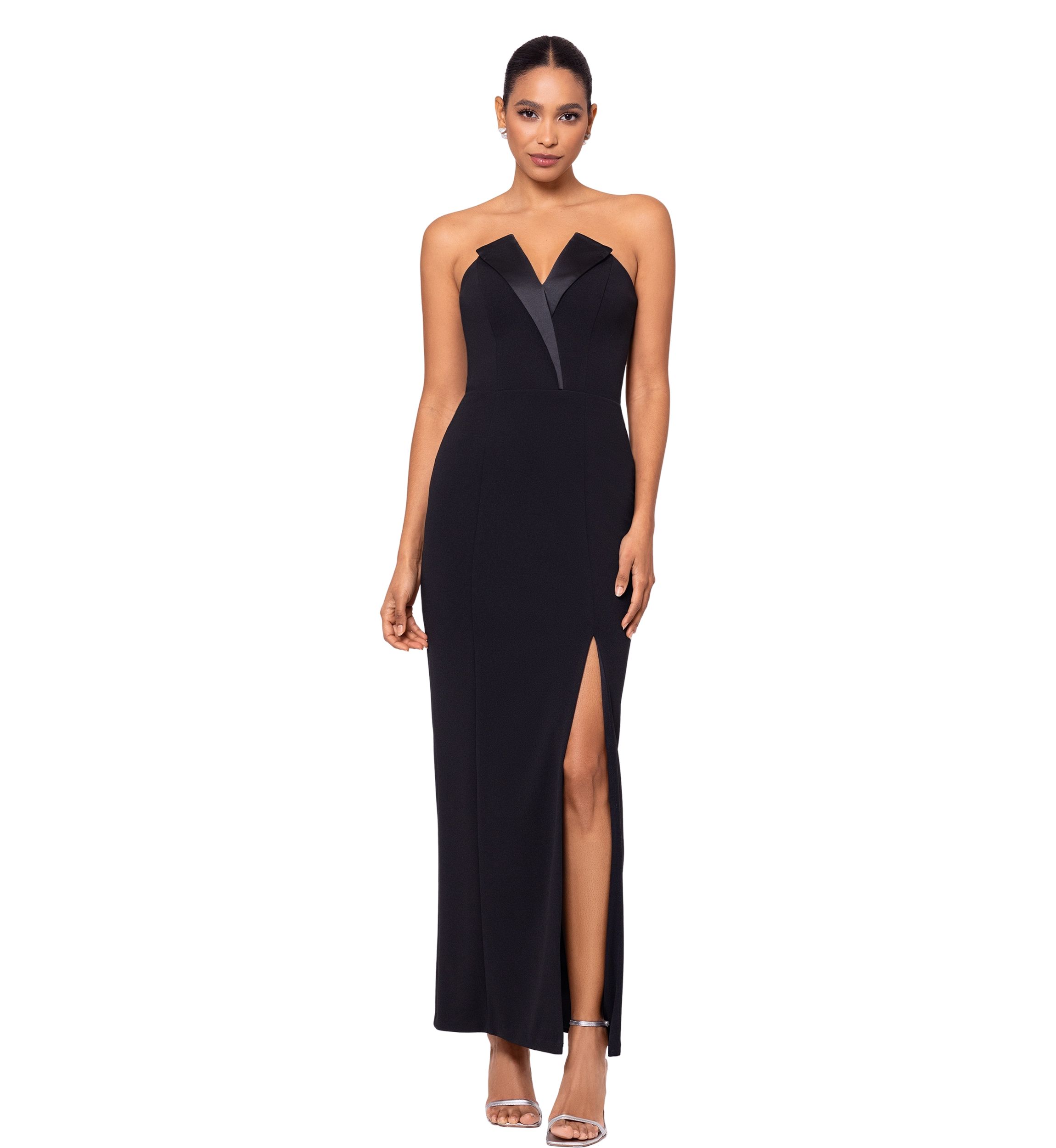 Womens Long Strapless Crepe Tuxedo Top