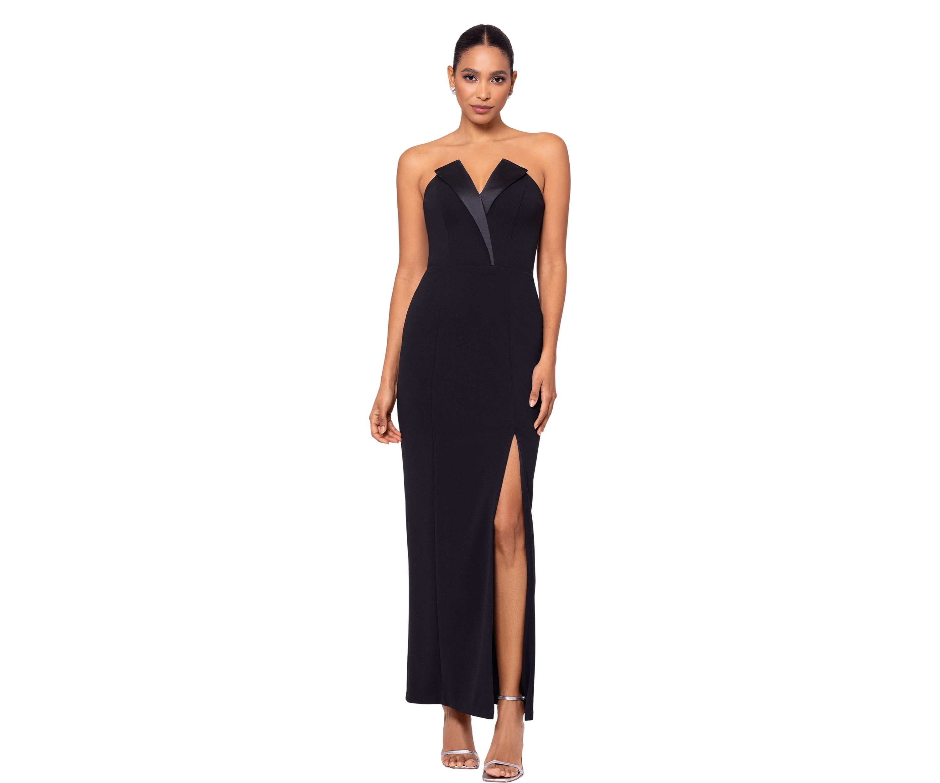 Womens Long Strapless Crepe Tuxedo Top