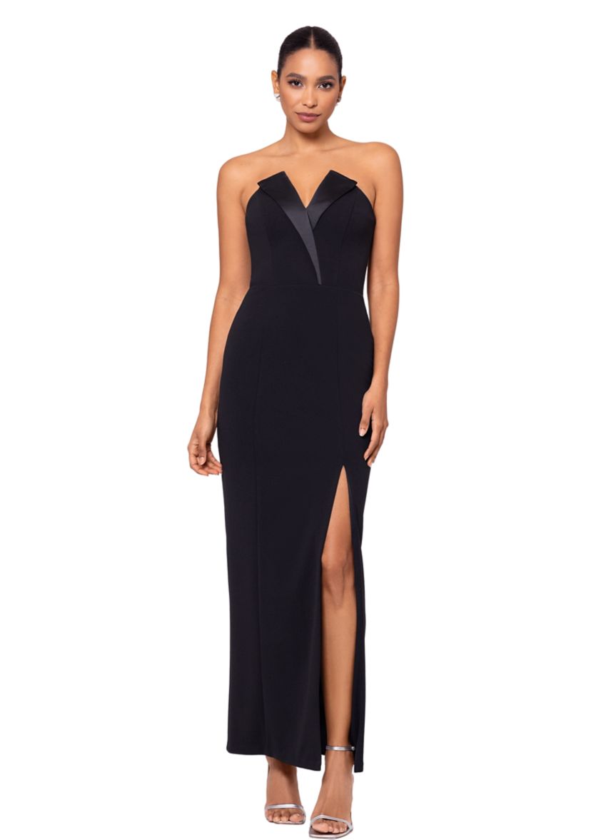 Womens Long Strapless Crepe Tuxedo Top