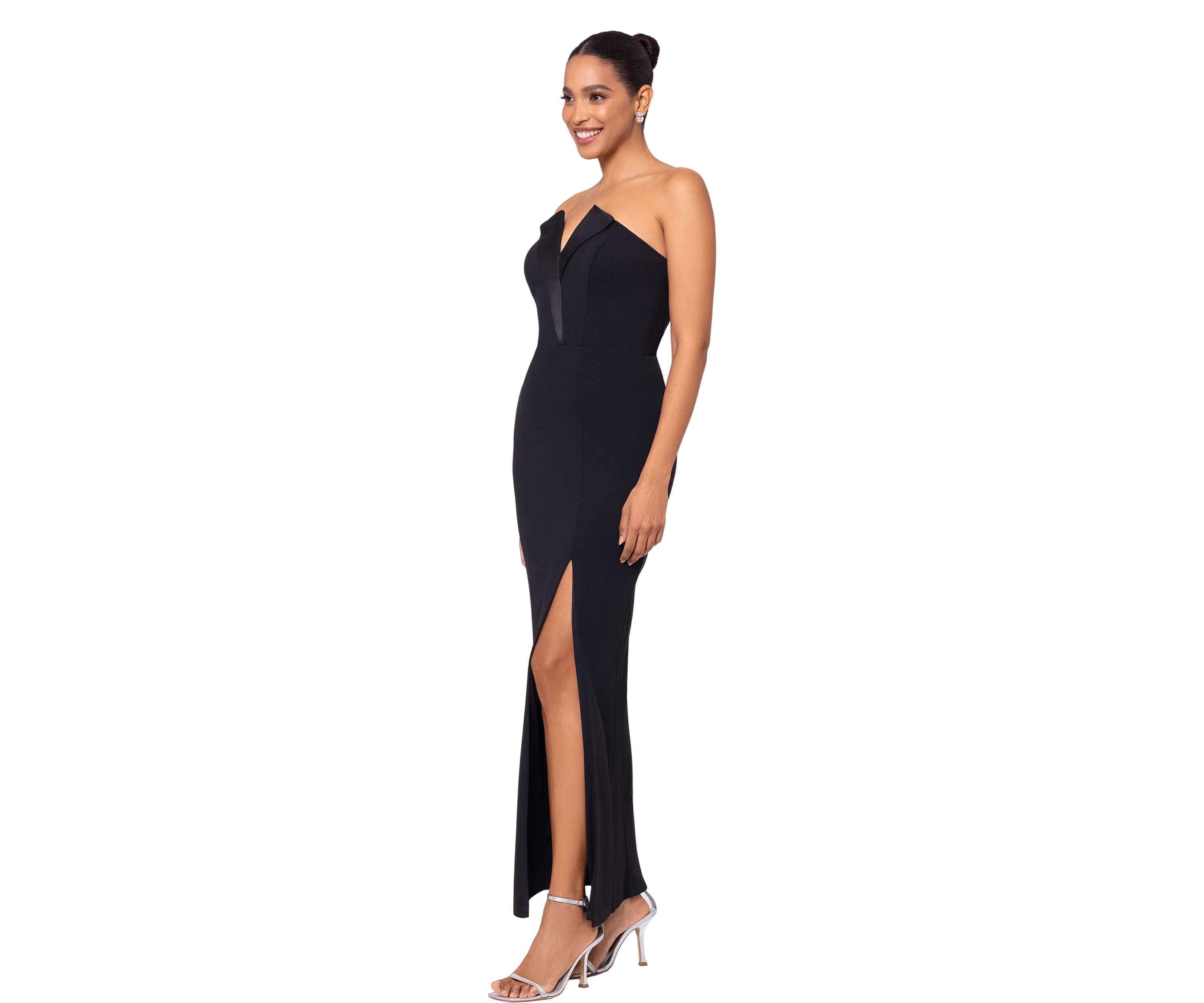 Womens Long Strapless Crepe Tuxedo Top