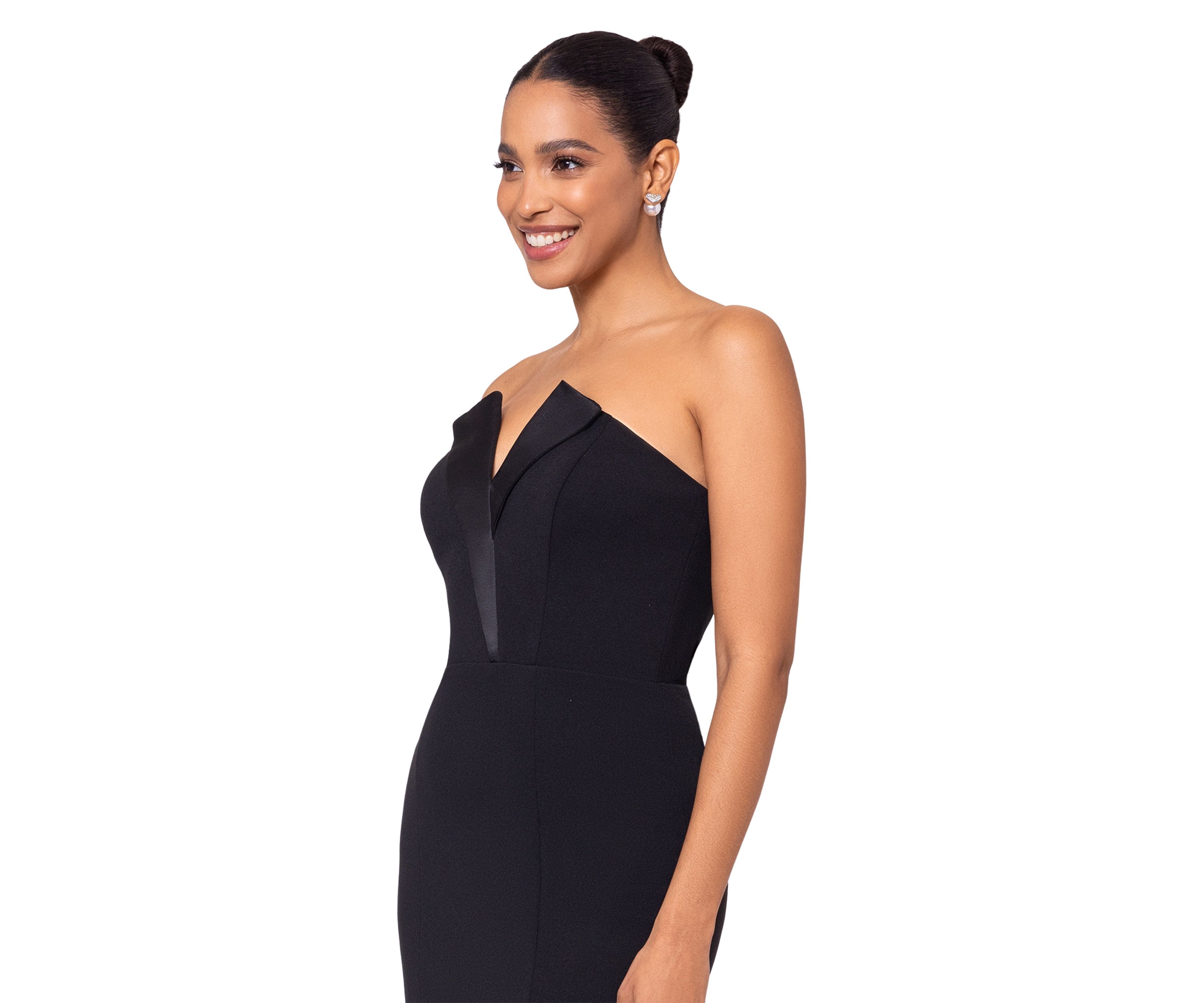 Womens Long Strapless Crepe Tuxedo Top