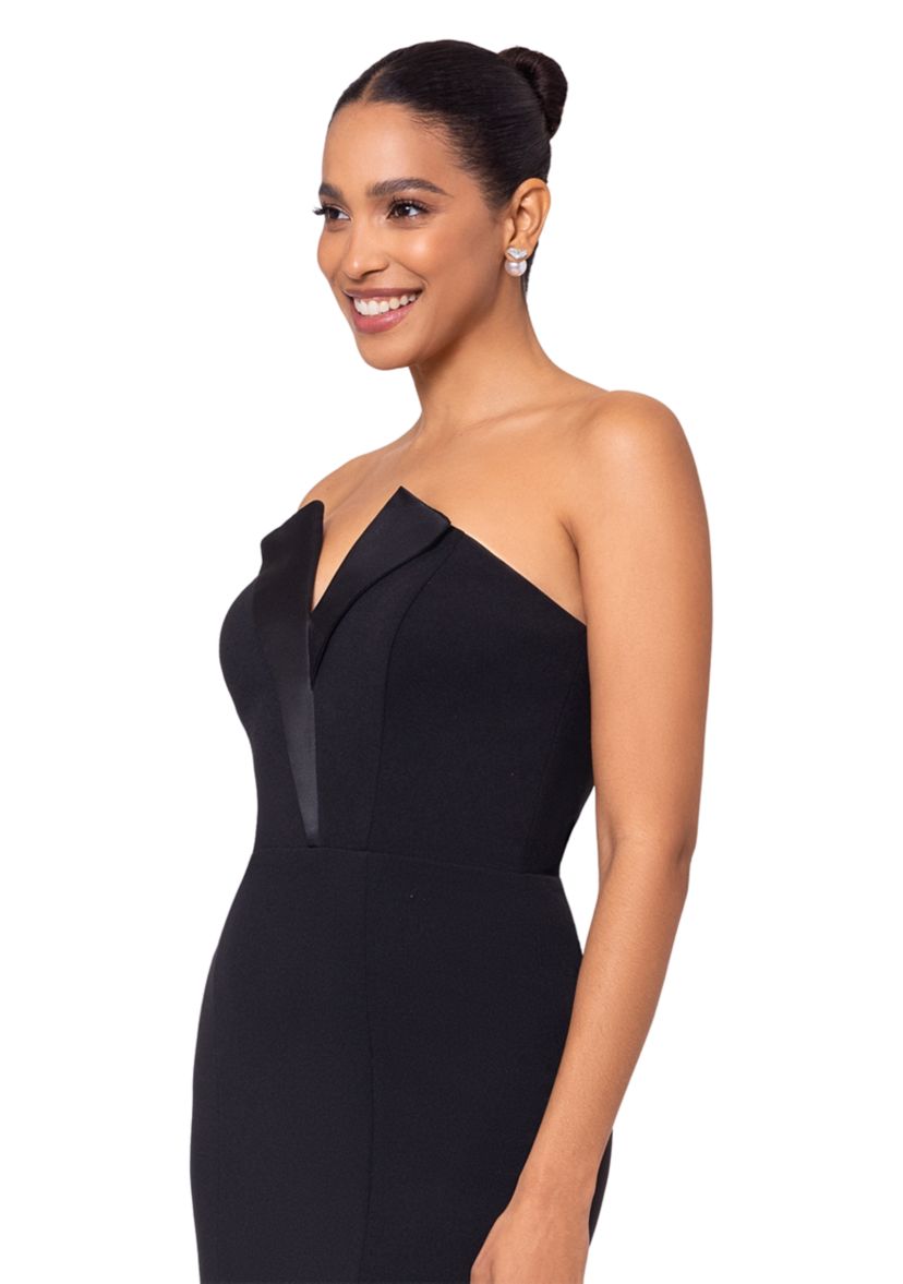 Womens Long Strapless Crepe Tuxedo Top