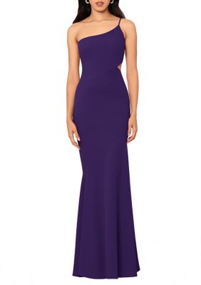 Betsy & Adam Women's Sleeveless One Shoulder Cut Out Solid Sheath Gown